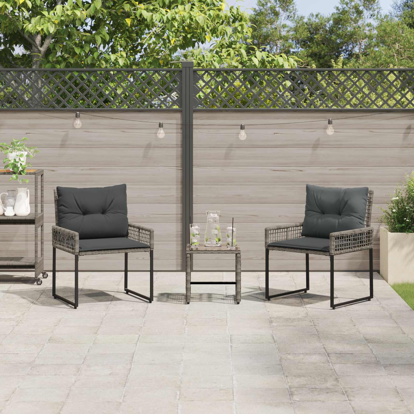 Juego de muebles de exterior con cojín 3 pcs Gris