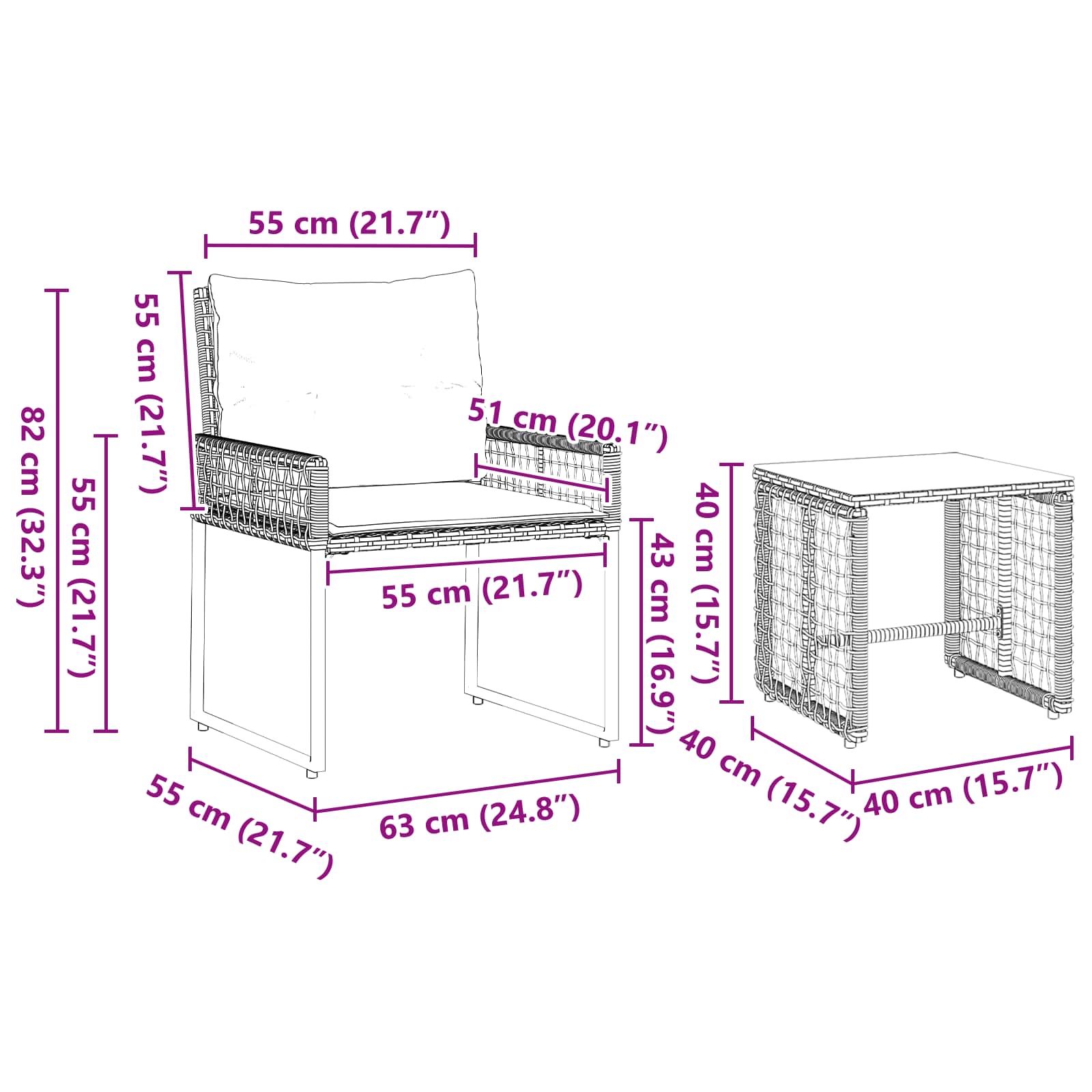 Juego de muebles de exterior con cojín 3 pcs Gris