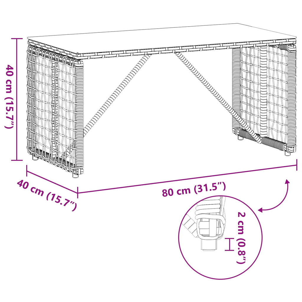 Mesa de exterior Gris y Negro 80 x 40 x 40 cm