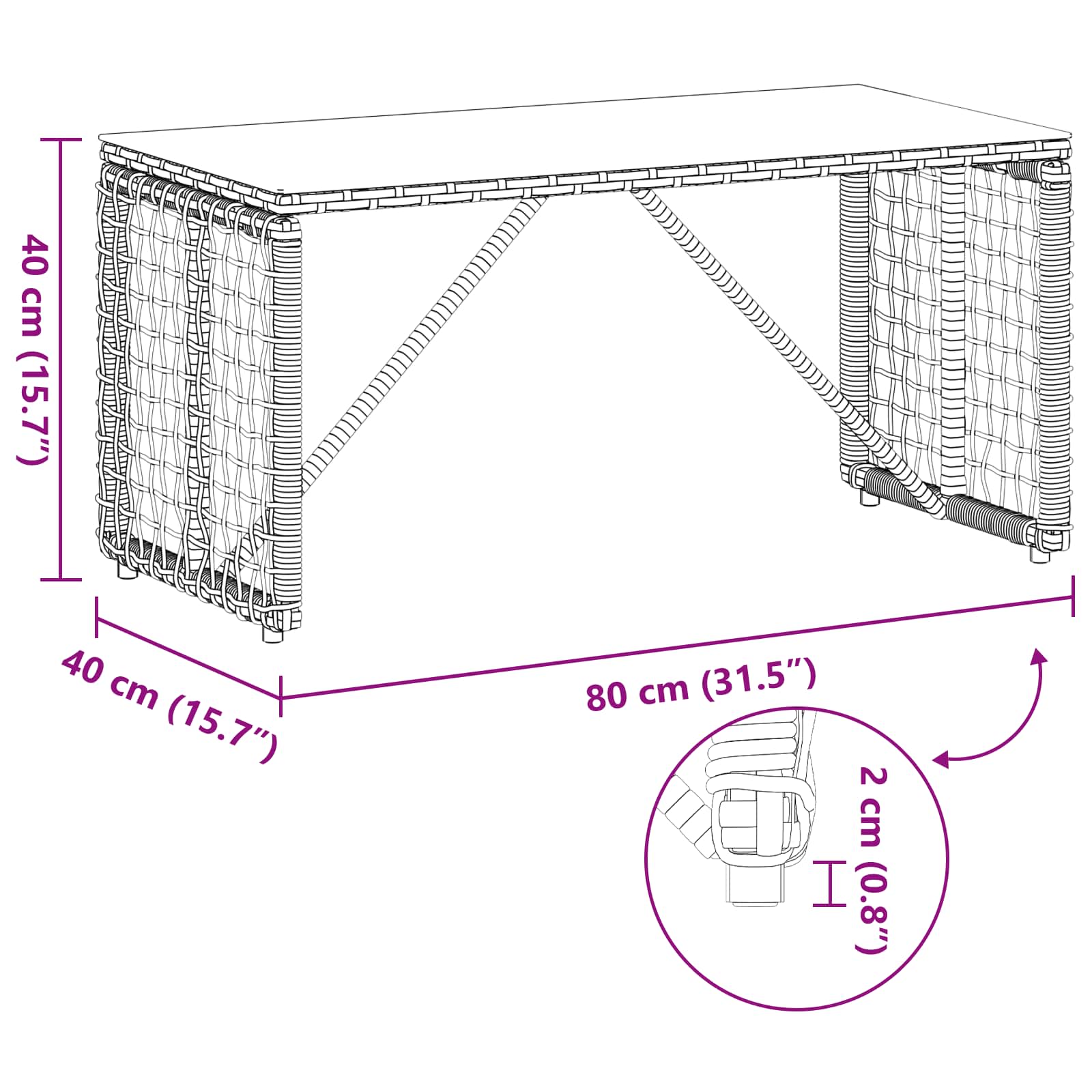 Mesa de exterior Gris y Negro 80 x 40 x 40 cm