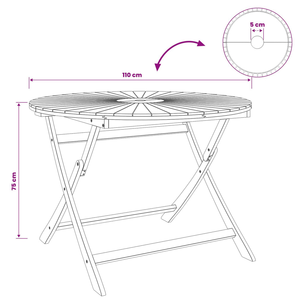 Mesa de jardín plegable Natural Ø110 x 75 cm
