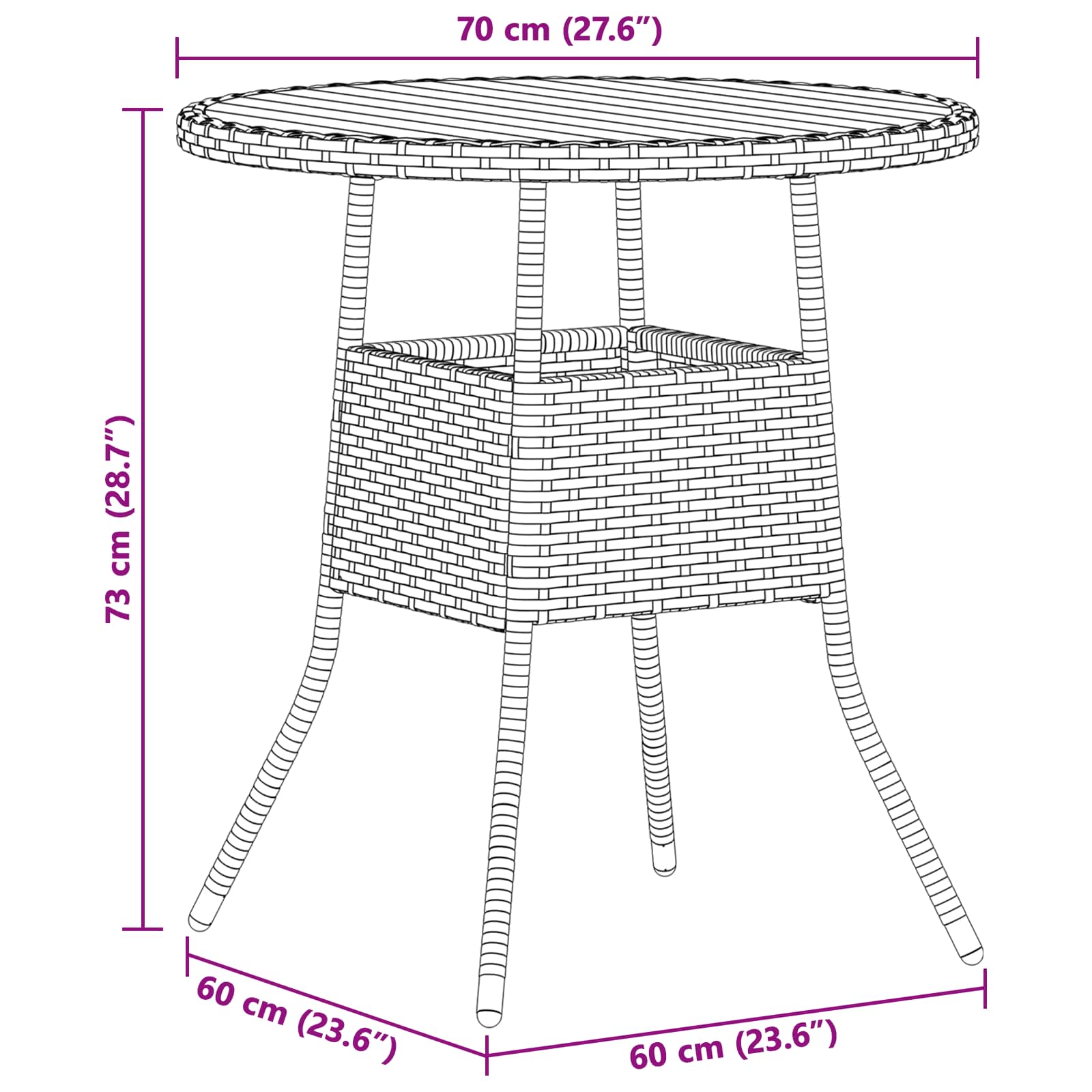 mesa de cena con almacenamiento Gris y Acacia 70 x 70 x 73 cm