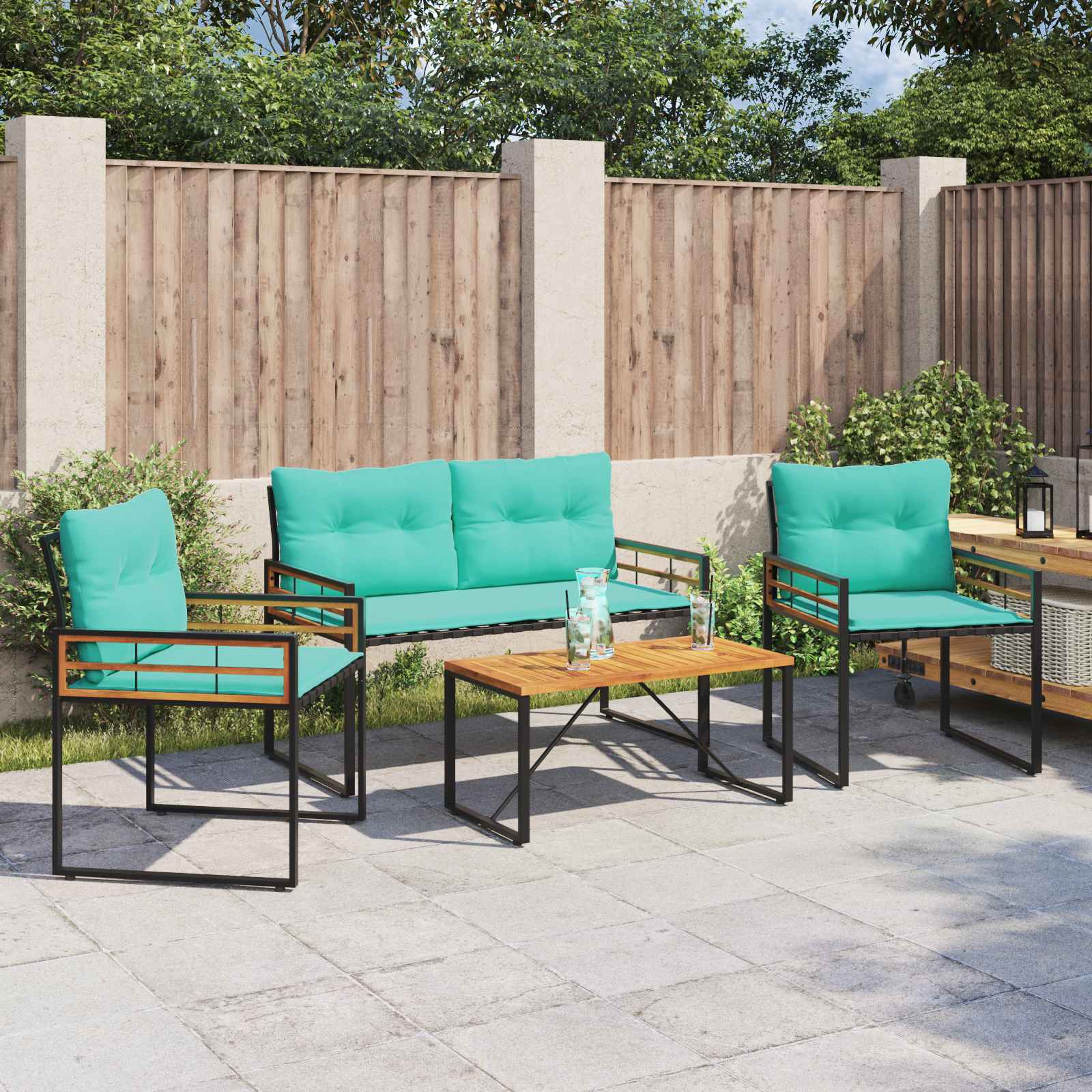 Juego de muebles de exterior con cojín 3 pcs Azul Marino