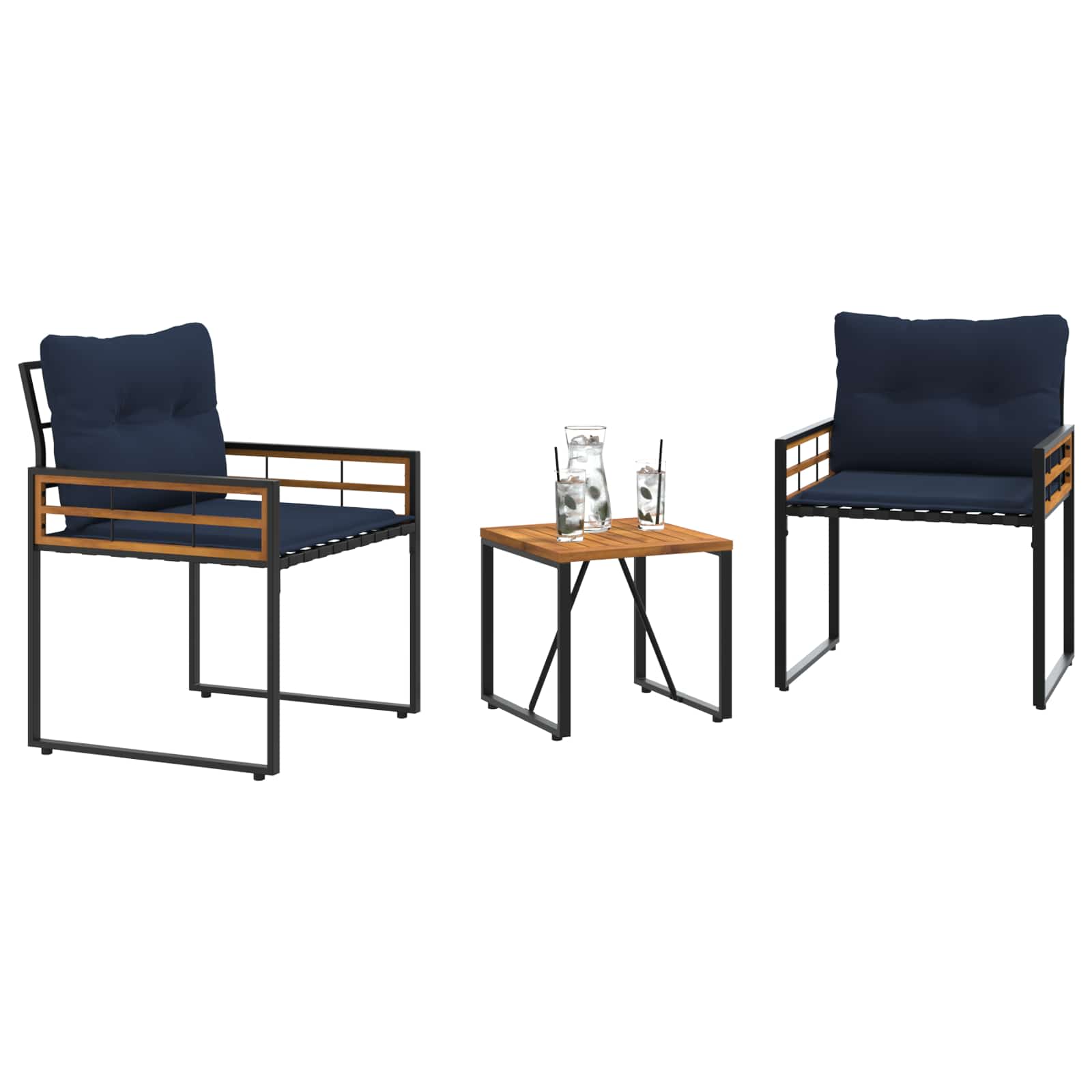 Juego de muebles de exterior con cojín 3 pcs Azul Marino