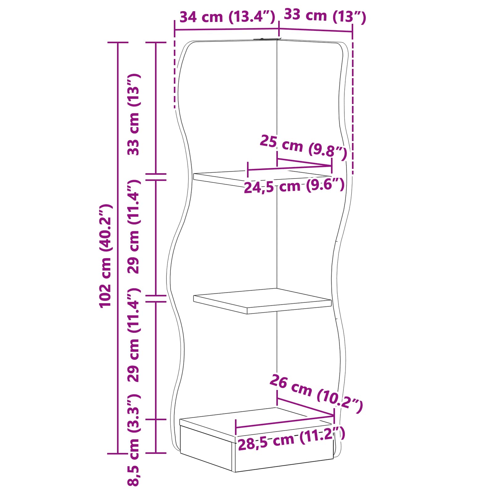Estante de esquina Blanco 34 x 33 x 102 cm Madera de ingeniería