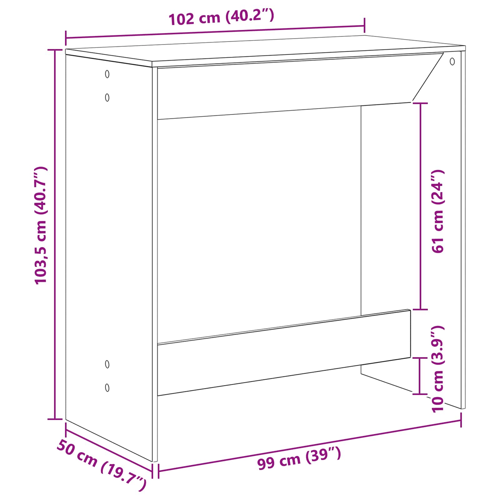 Mesa de Bar Roble Negro 102 x 50 x 103,5 cm