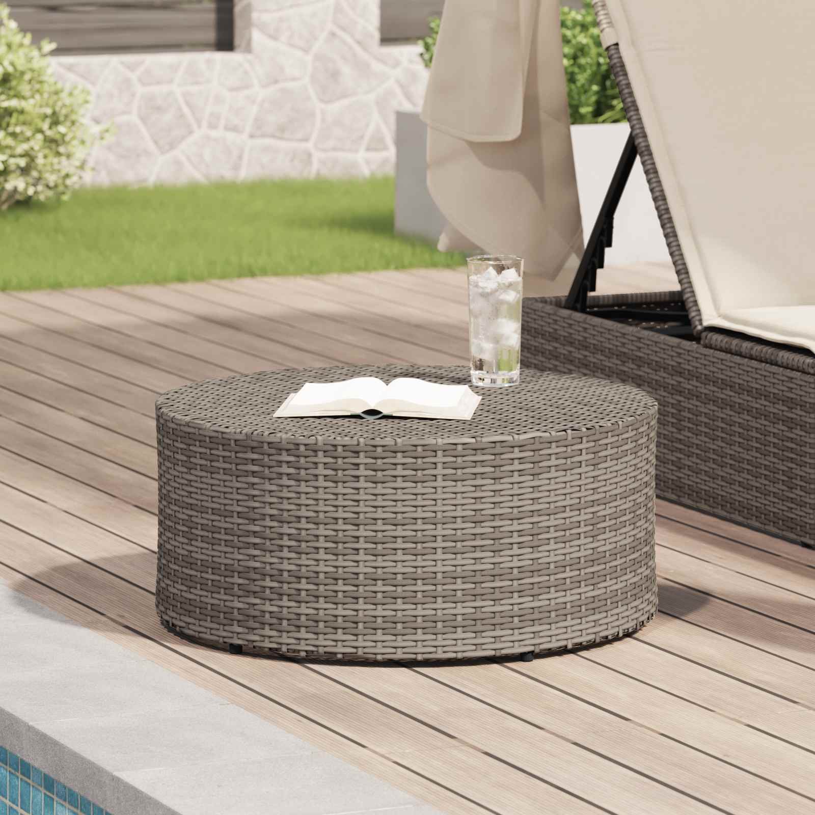 Mesa de Café para Exterior Gris Ø 68 x 30 cm ratán sintético