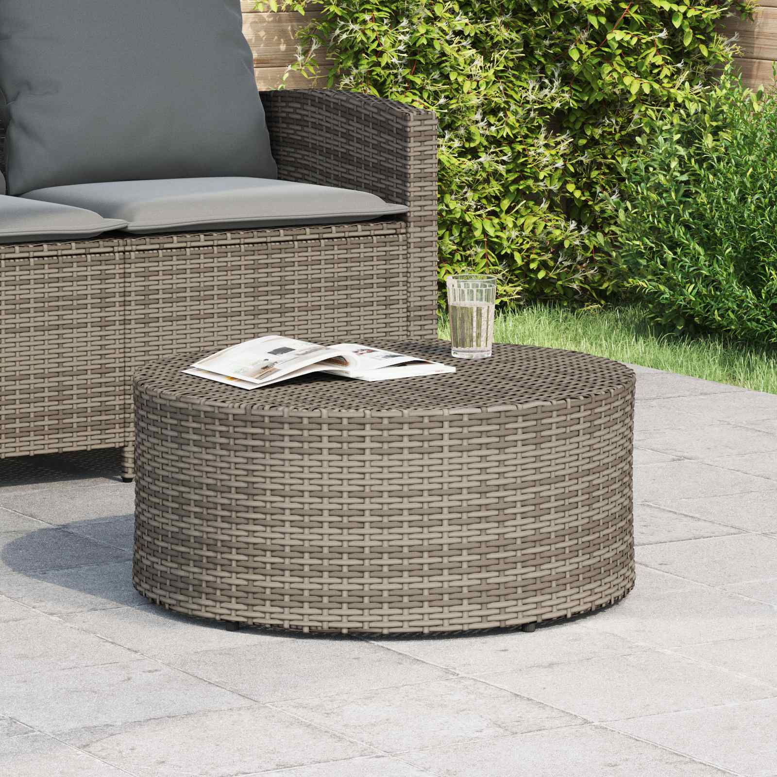 Mesa de Café para Exterior Gris Ø 68 x 30 cm ratán sintético
