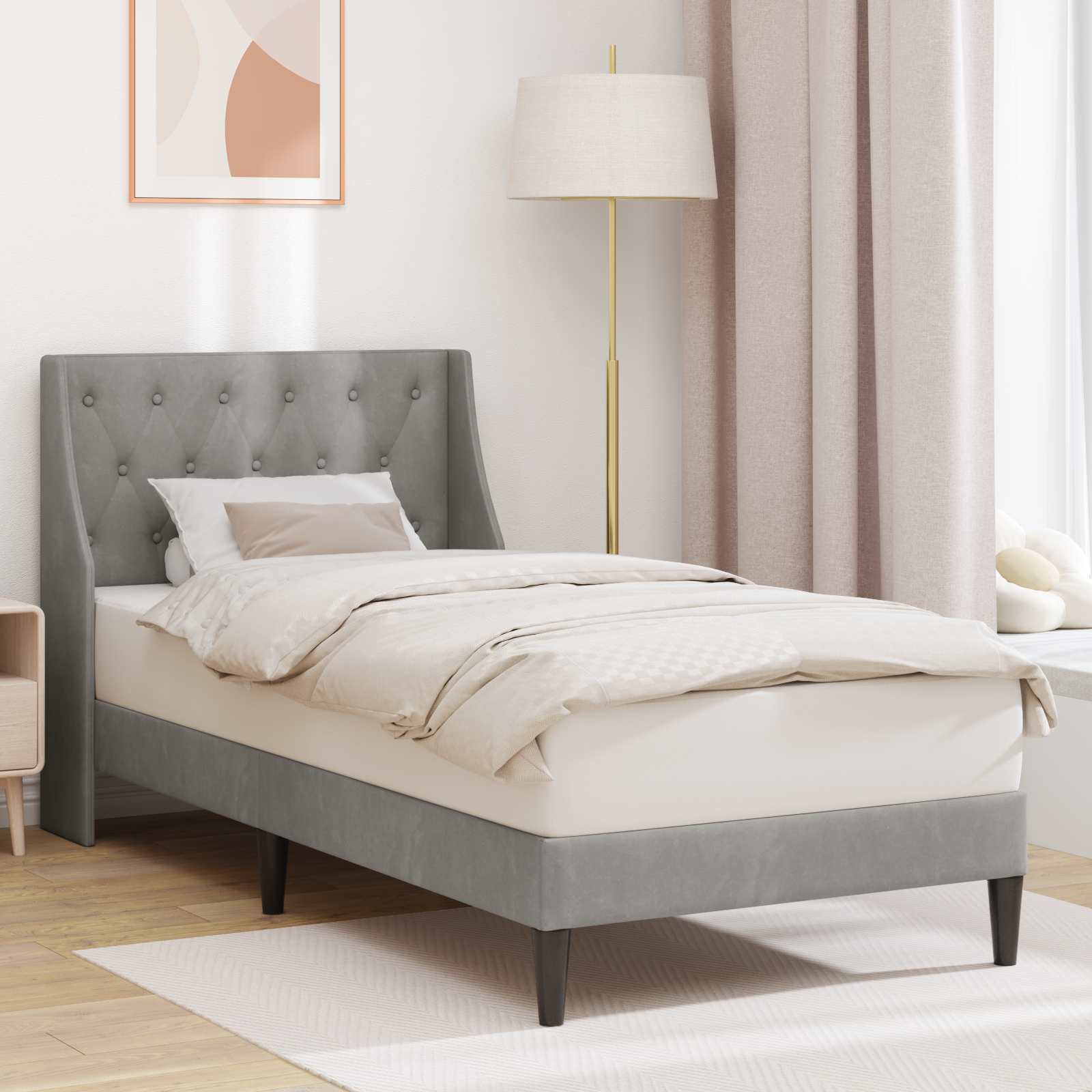 Estrutura de Cama com Cabeceira Azul 100 x 200 cm Veludo