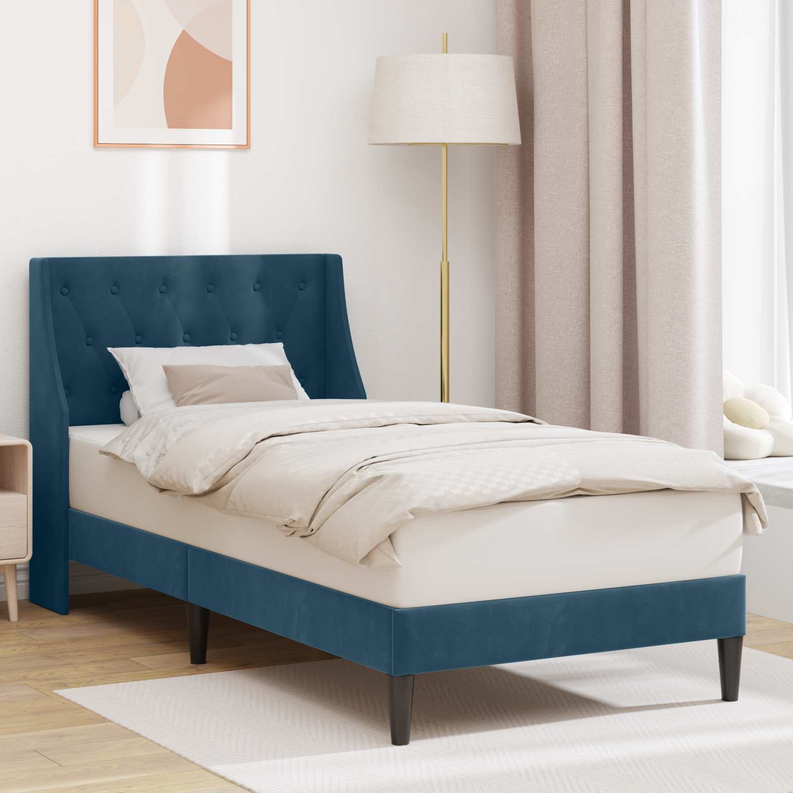 Estrutura de Cama com Cabeceira Azul 100 x 200 cm Veludo