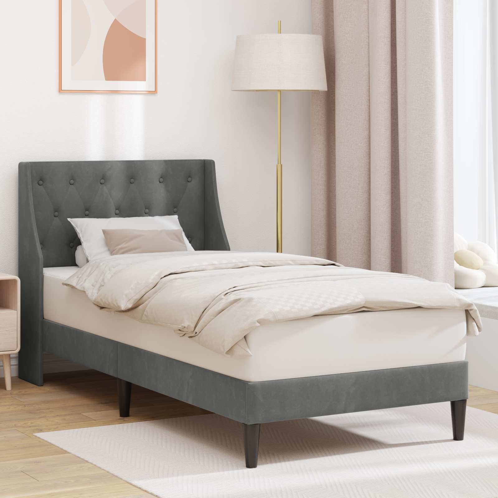 Estrutura de Cama com Cabeceira Azul 100 x 200 cm Veludo