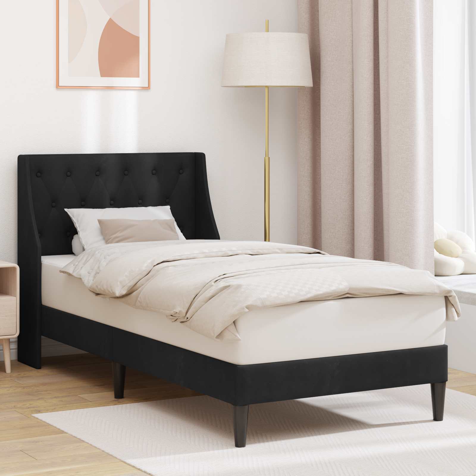 Estrutura de Cama com Cabeceira Azul 100 x 200 cm Veludo