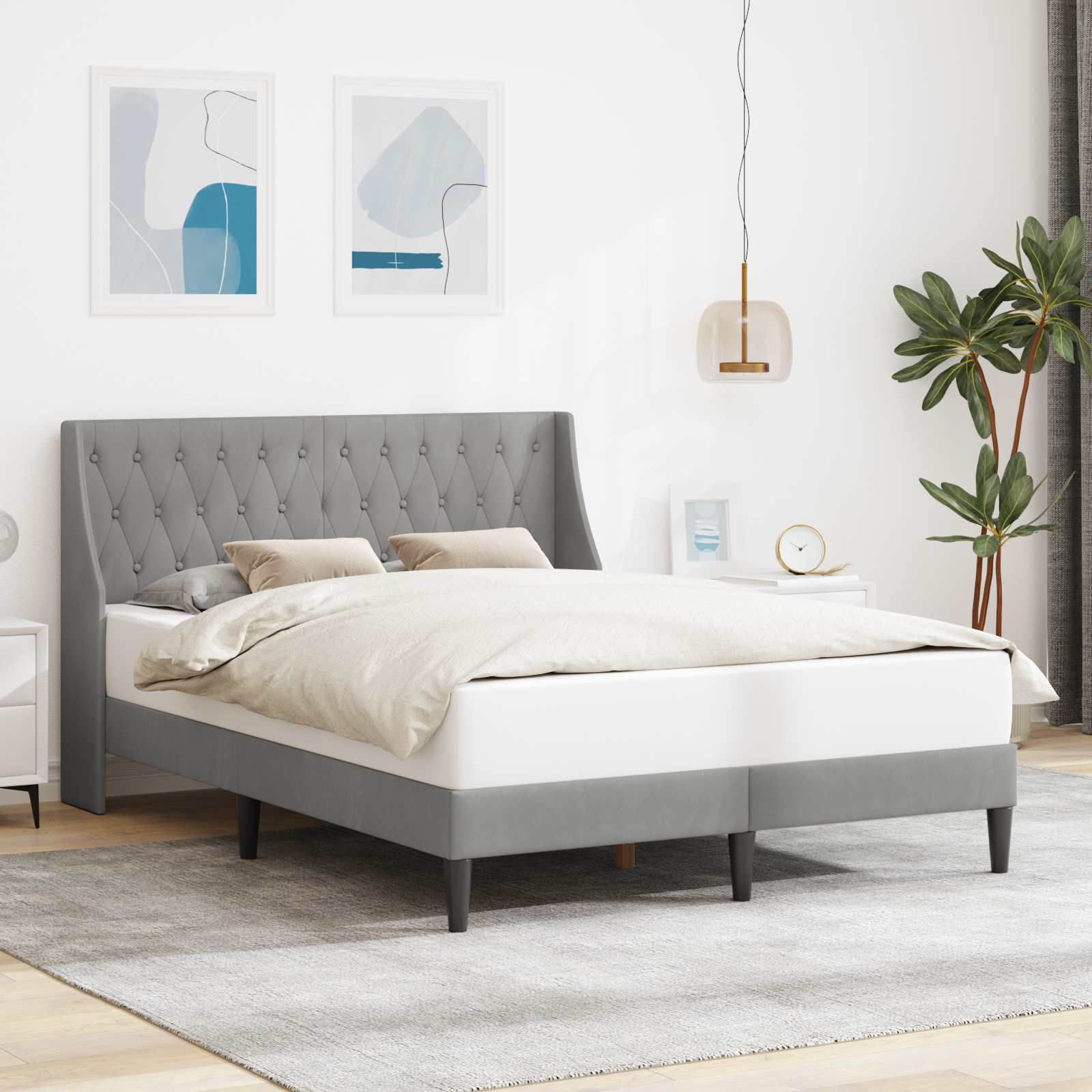 Estrutura de Cama com Cabeceira Azul 100 x 200 cm Veludo