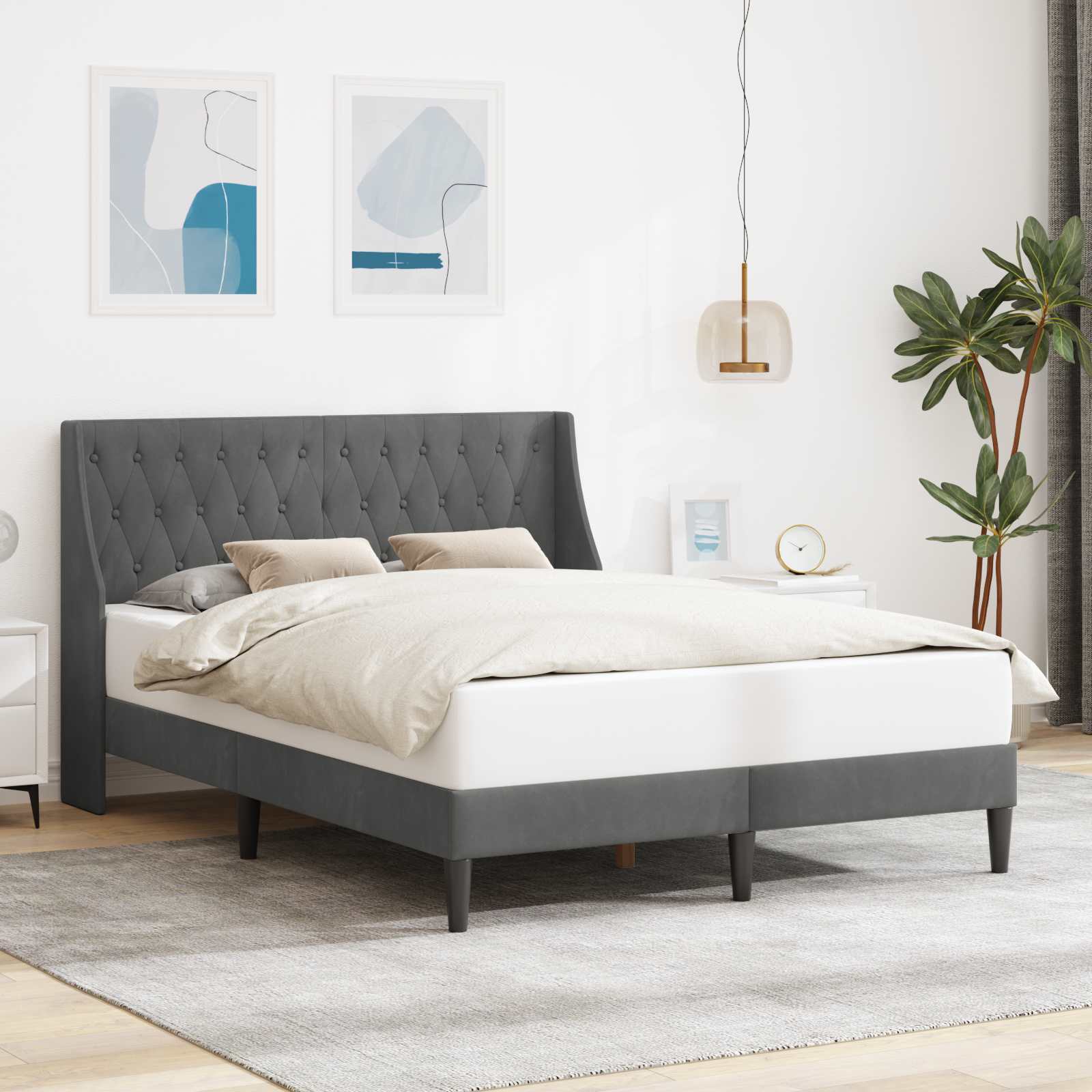 Estrutura de Cama com Cabeceira Azul 100 x 200 cm Veludo
