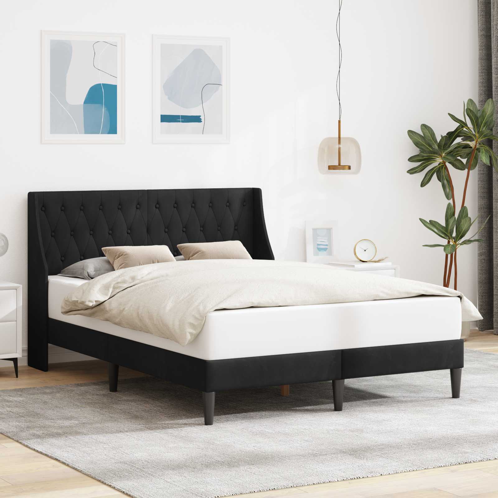 Estrutura de Cama com Cabeceira Azul 100 x 200 cm Veludo