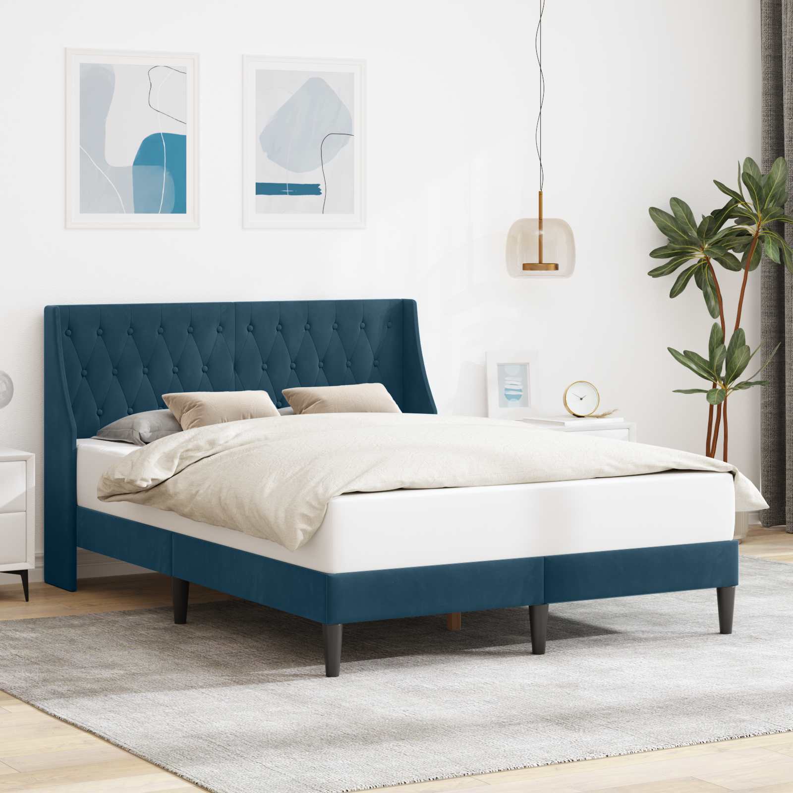 Estrutura de Cama com Cabeceira Azul 100 x 200 cm Veludo