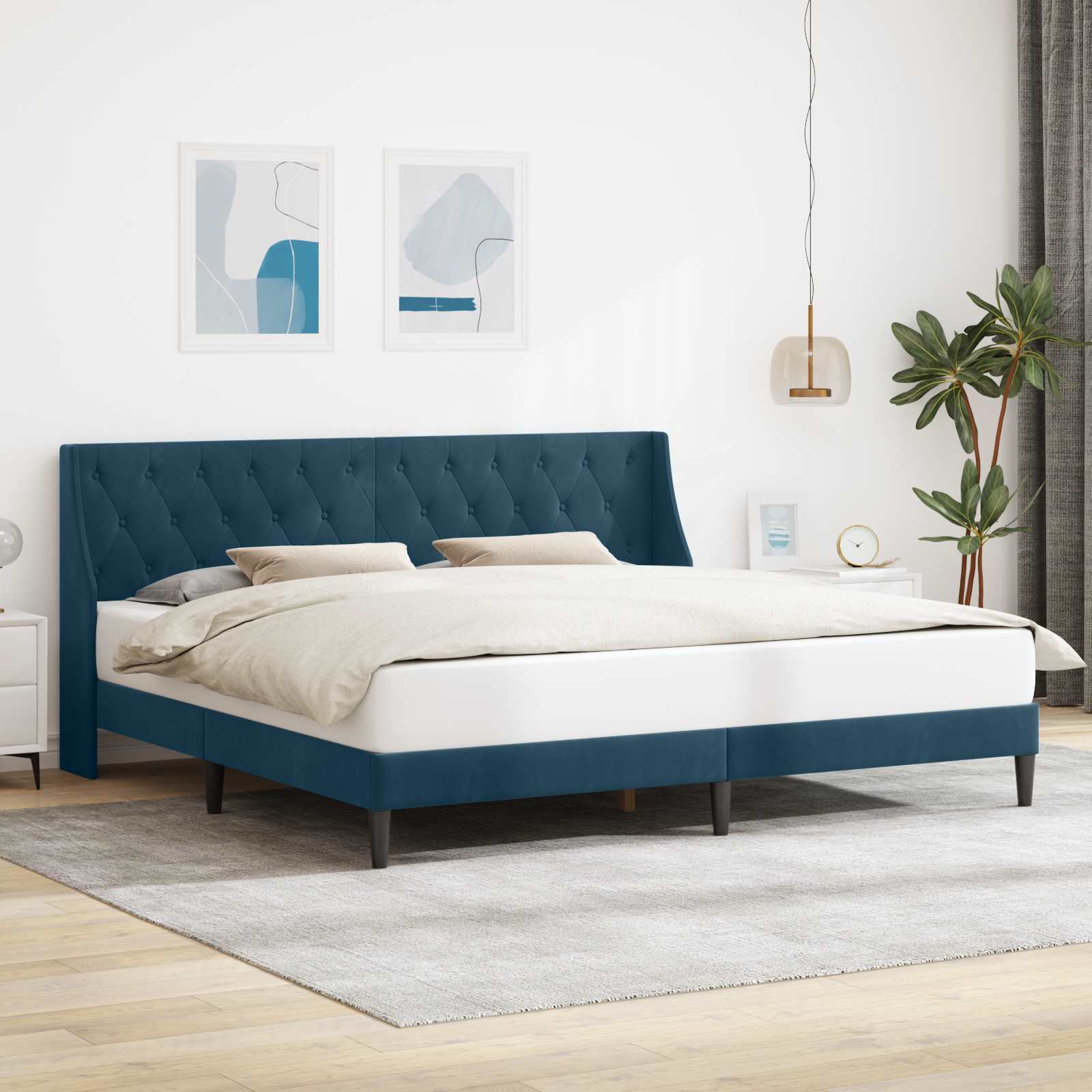Estrutura de Cama com Cabeceira Azul 100 x 200 cm Veludo
