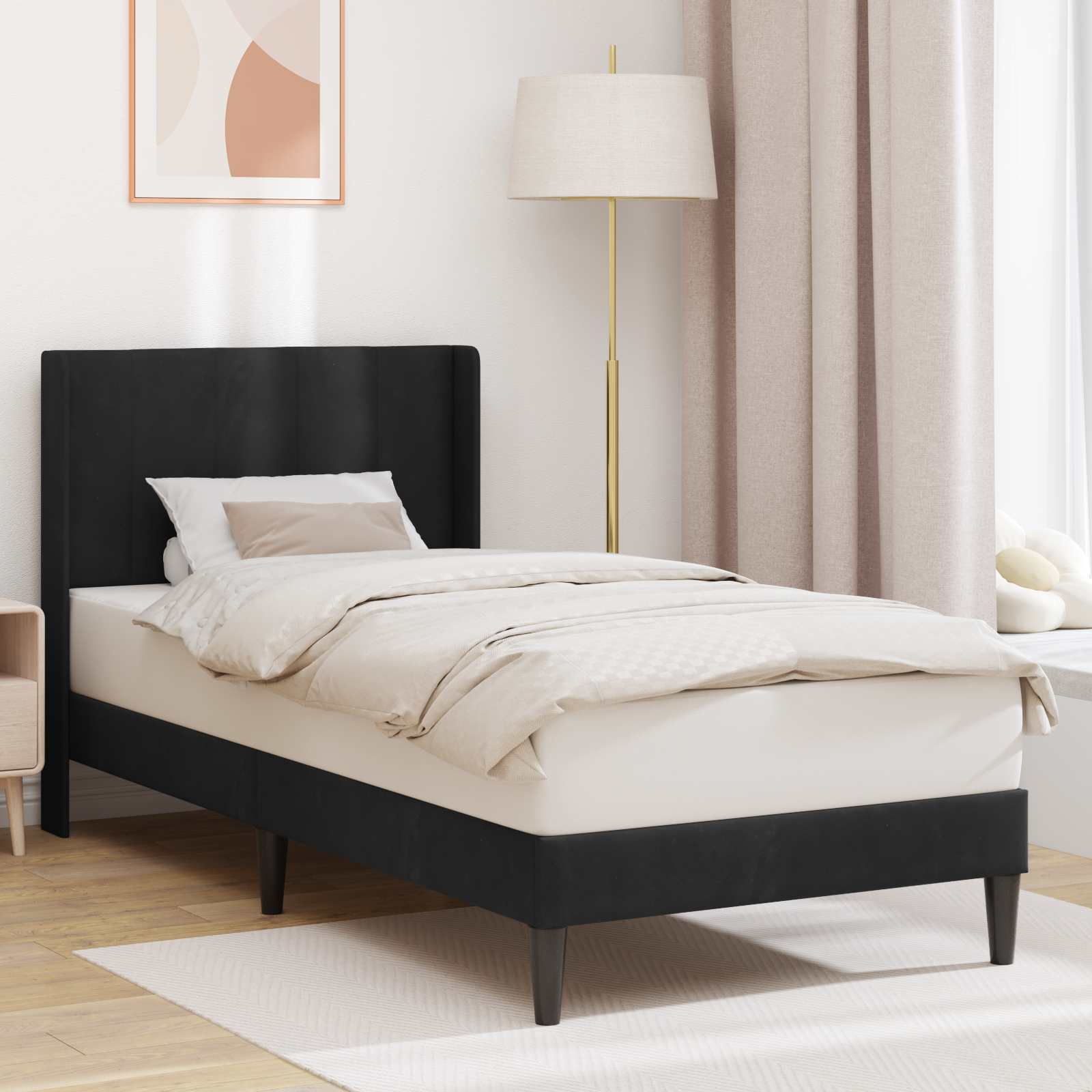 Estrutura de cama com cabeceira Preto 100 x 200 cm Veludo