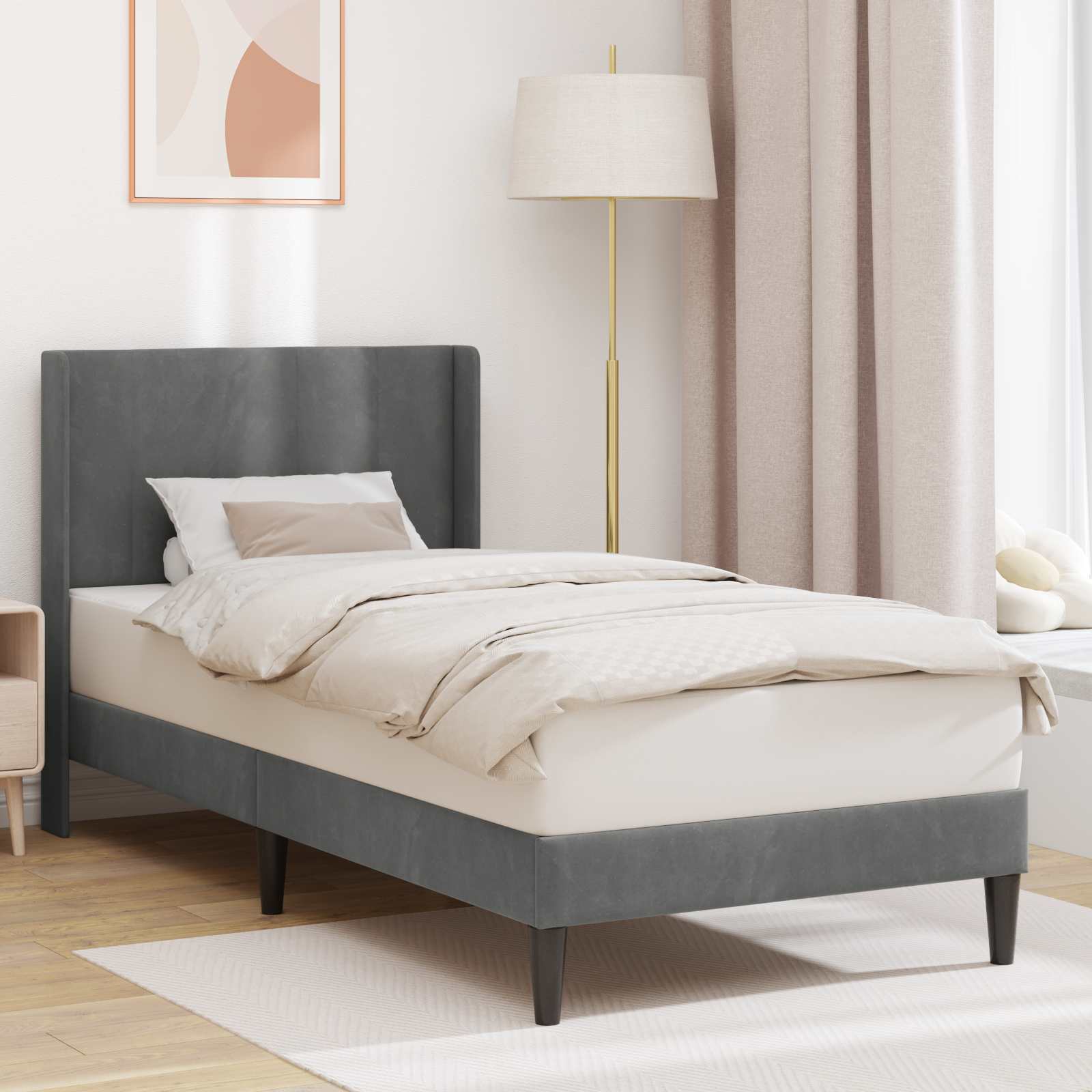 Estrutura de cama com cabeceira Preto 100 x 200 cm Veludo
