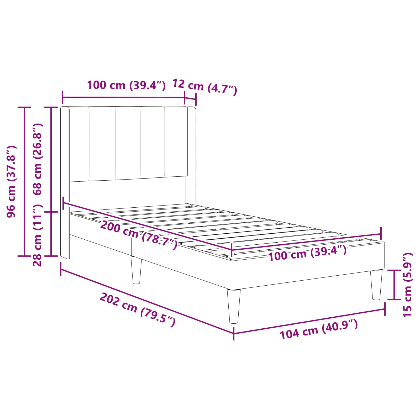 Estructura de cama Verde oscuro 100 x 200 cm Terciopelo