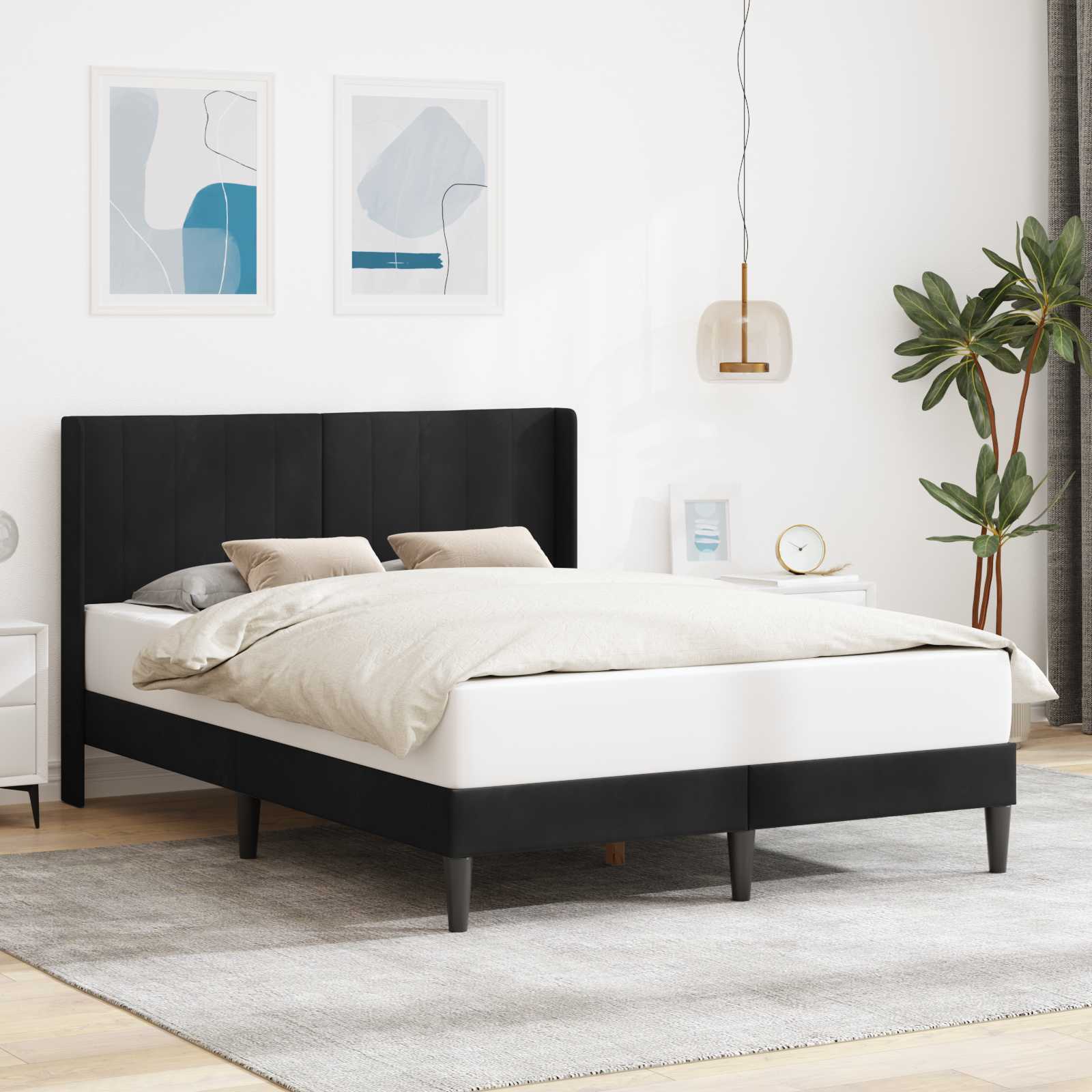 Estrutura de cama com cabeceira Preto 100 x 200 cm Veludo