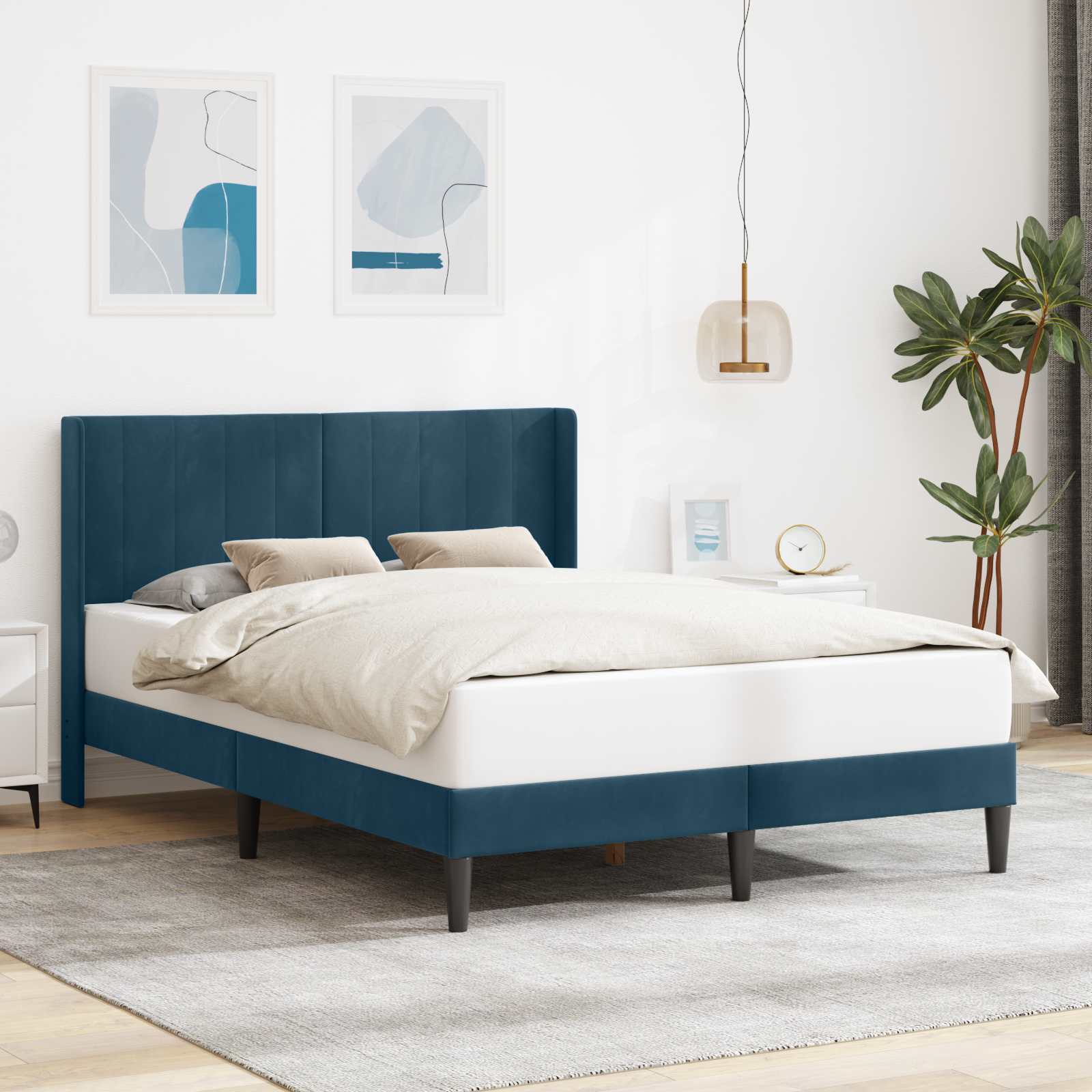 Estrutura de cama com cabeceira Azul 100 x 200 cm Veludo