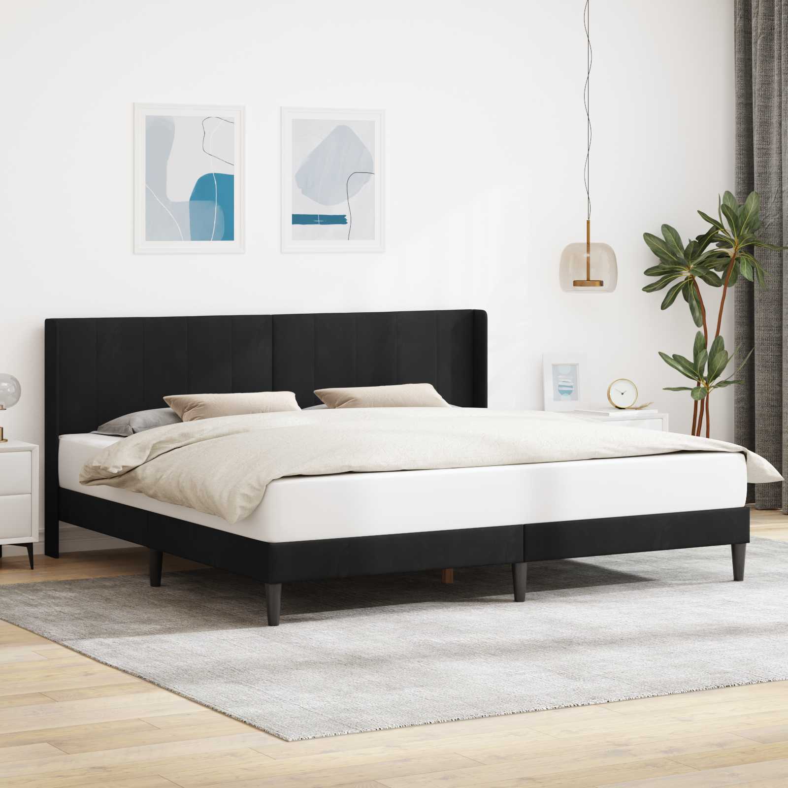 Estrutura de cama com cabeceira Preto 100 x 200 cm Veludo