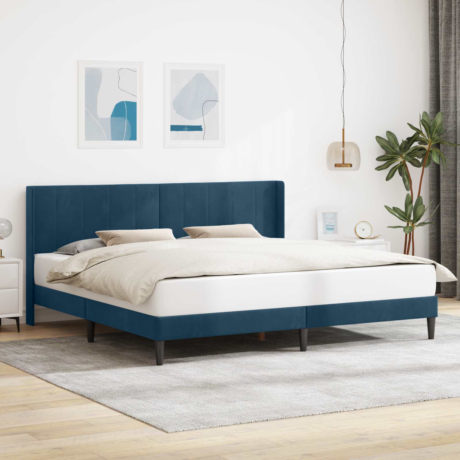 Estrutura de cama com cabeceira Azul 100 x 200 cm Veludo