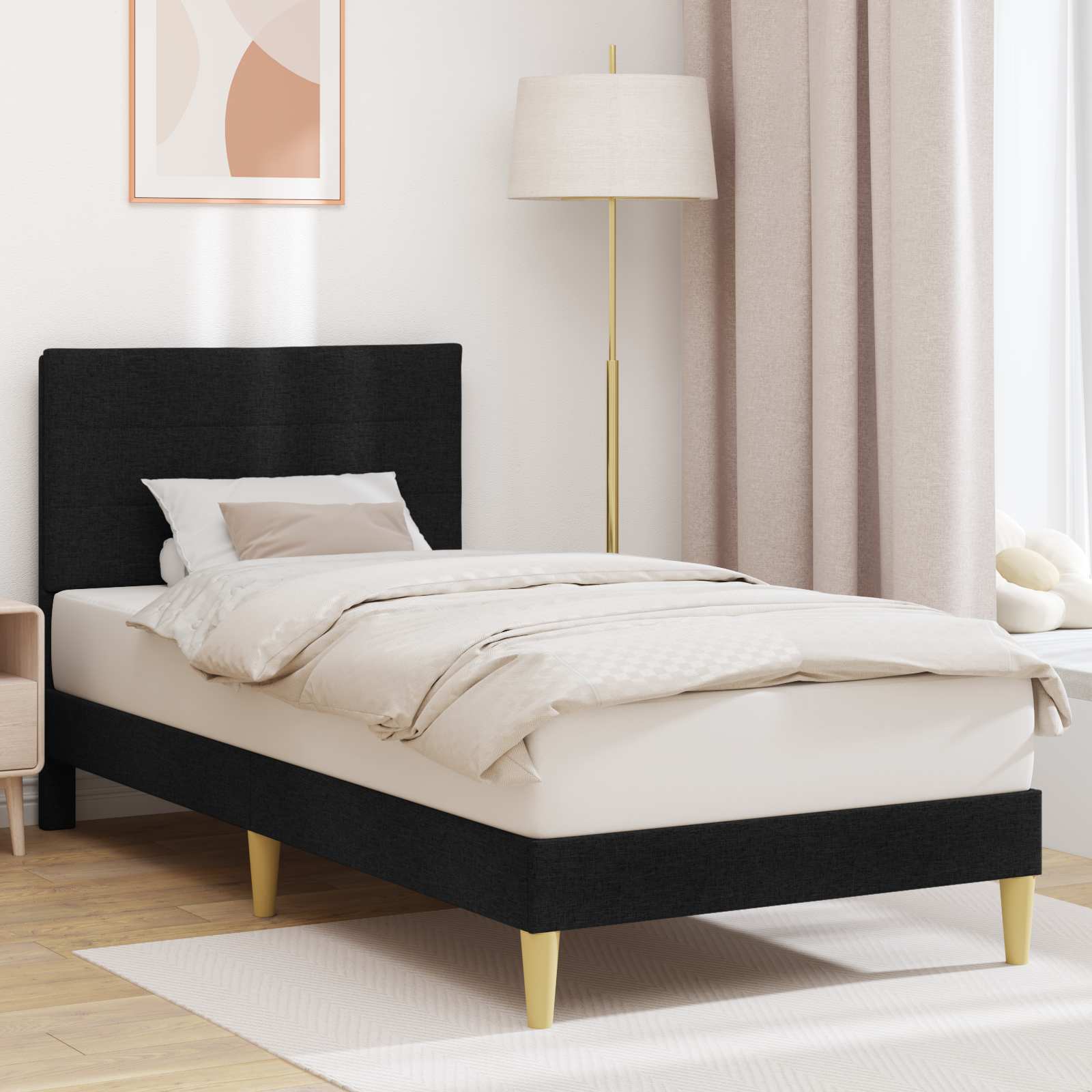 Estrutura de cama com cabeceira Azul 100 x 200 cm Tecido