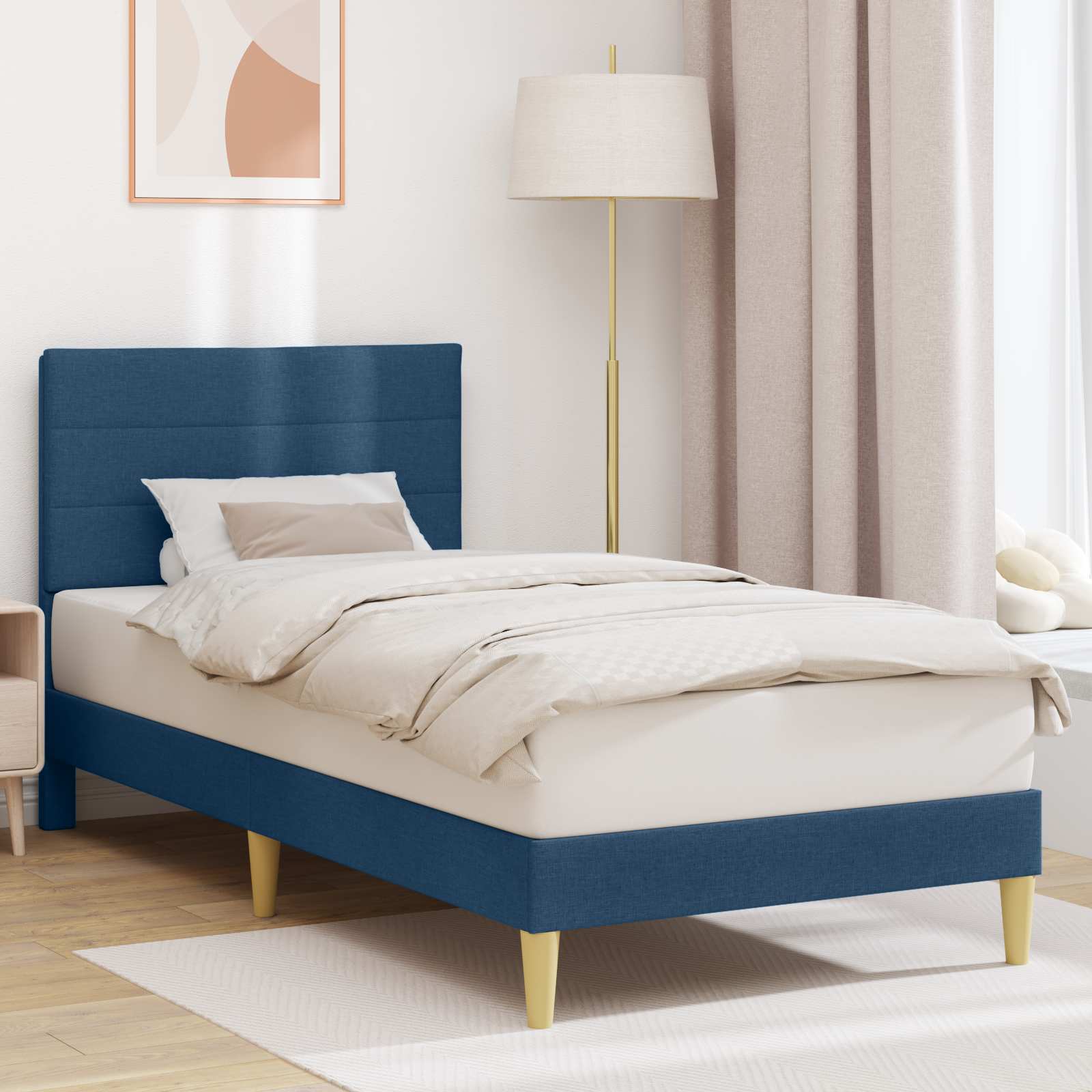 Estrutura de cama com cabeceira Azul 100 x 200 cm Tecido