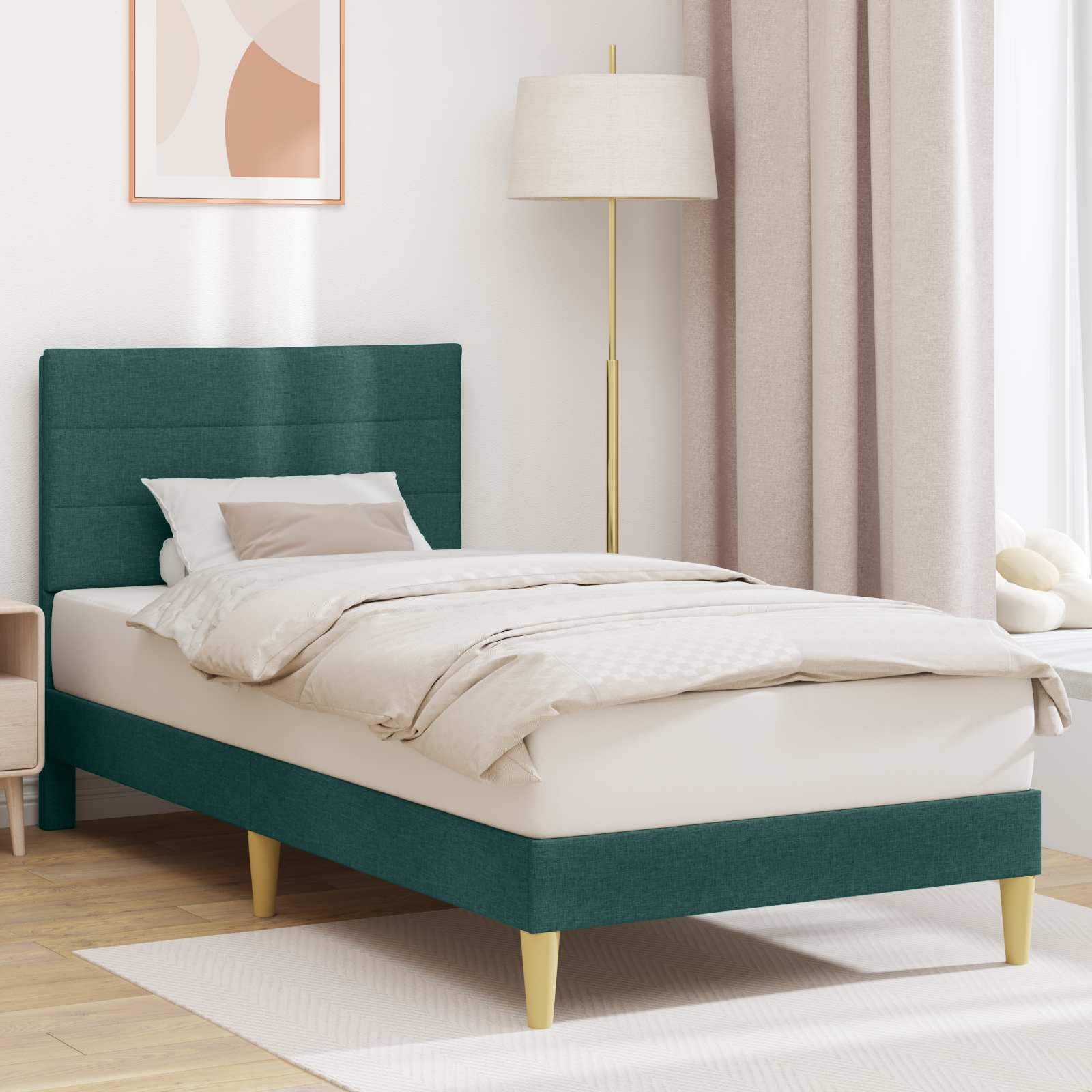Estrutura de cama com cabeceira Azul 100 x 200 cm Tecido