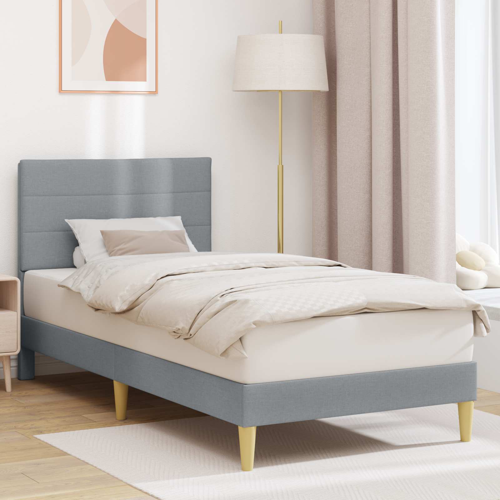 Estrutura de cama com cabeceira Azul 100 x 200 cm Tecido