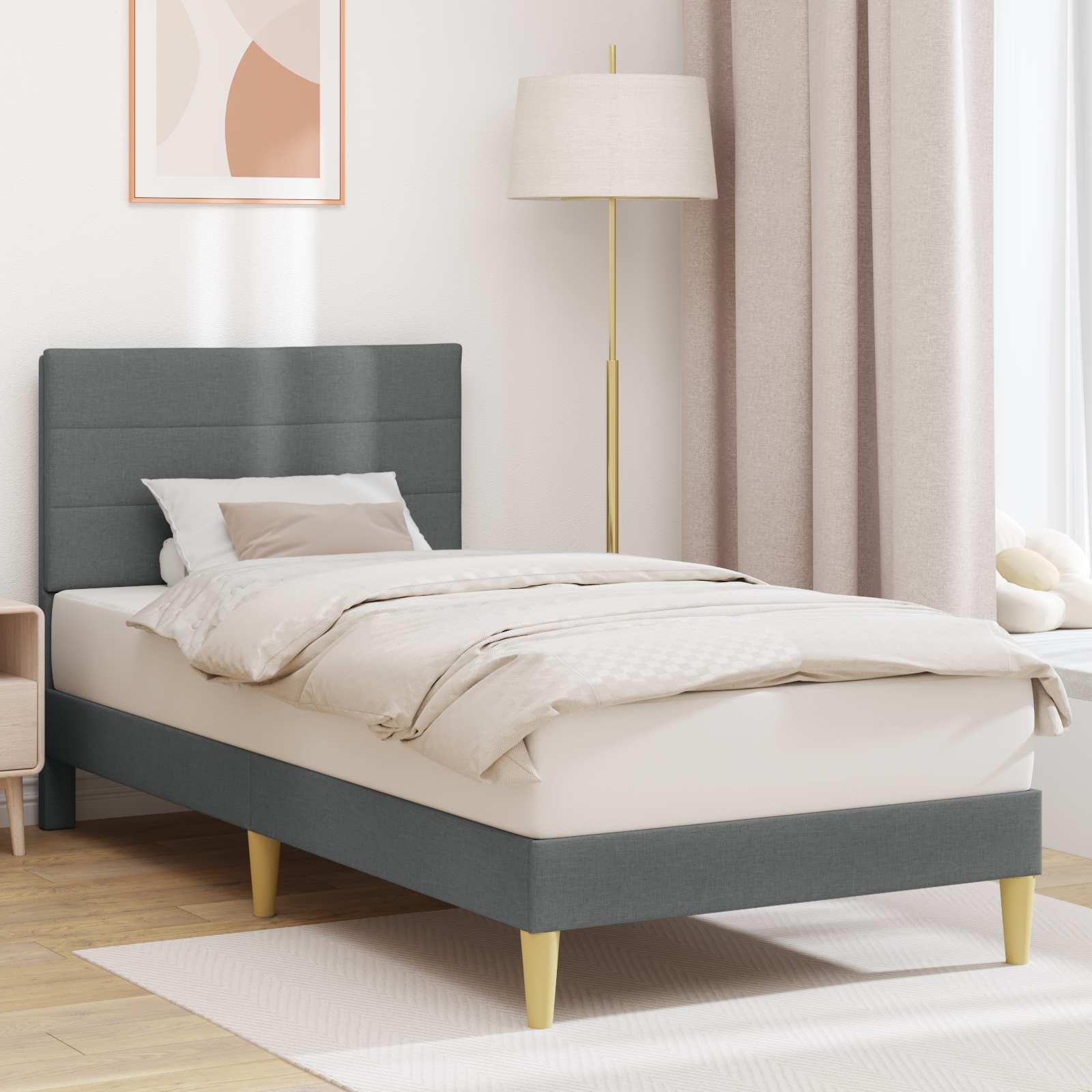 Estrutura de cama com cabeceira Azul 100 x 200 cm Tecido