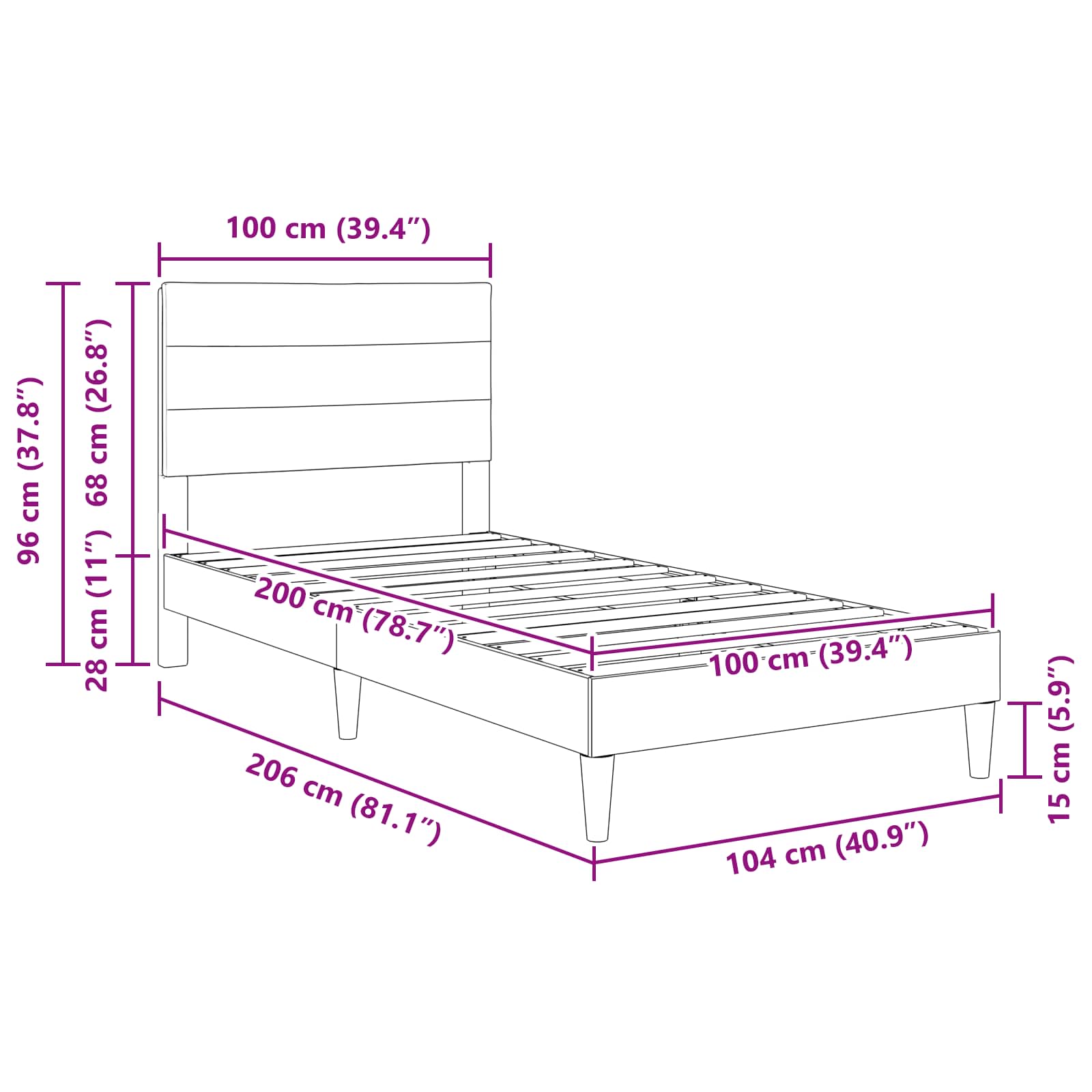 Estructura de cama con cabecera Azul 100 x 200 cm Tela