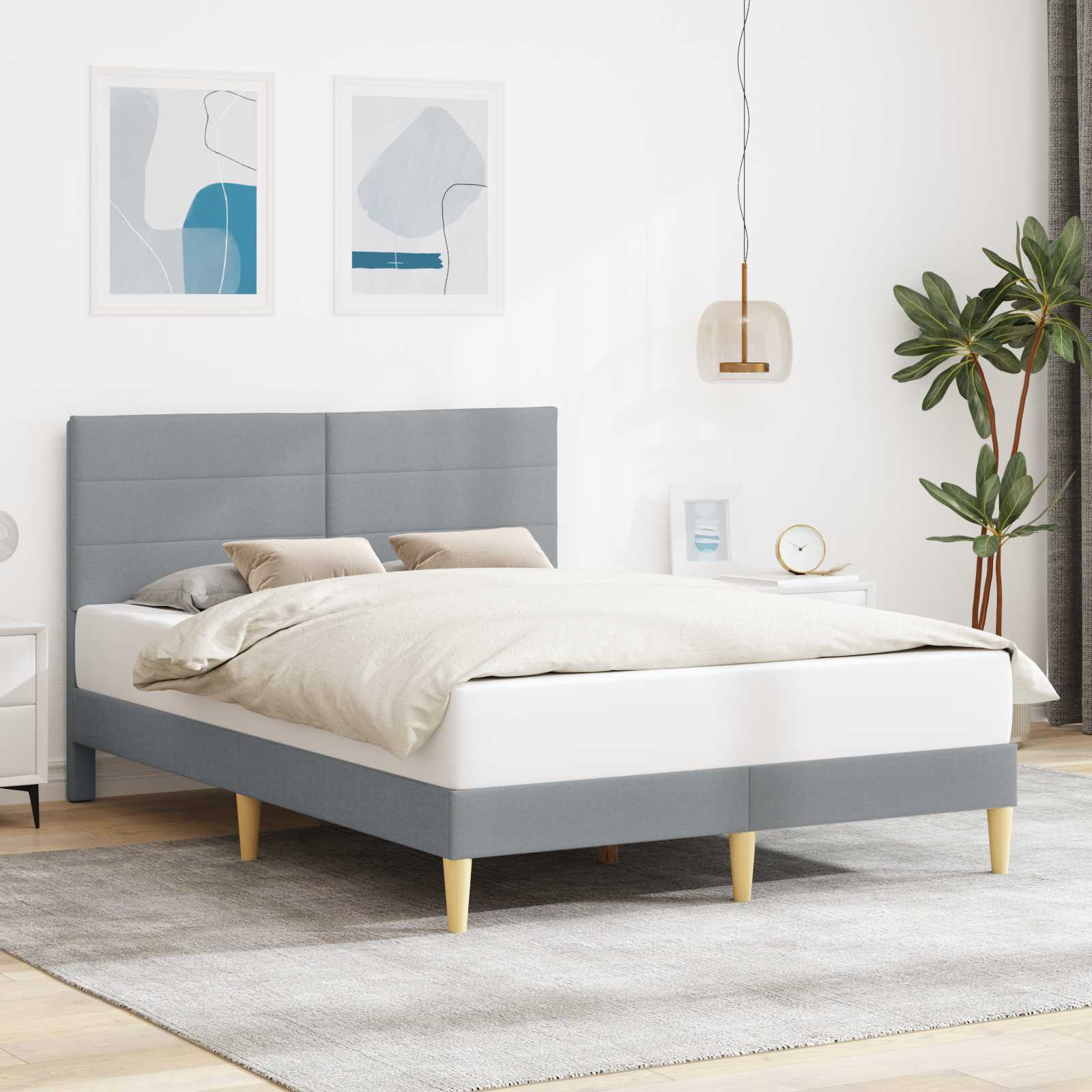 Estrutura de cama com cabeceira Azul 100 x 200 cm Tecido