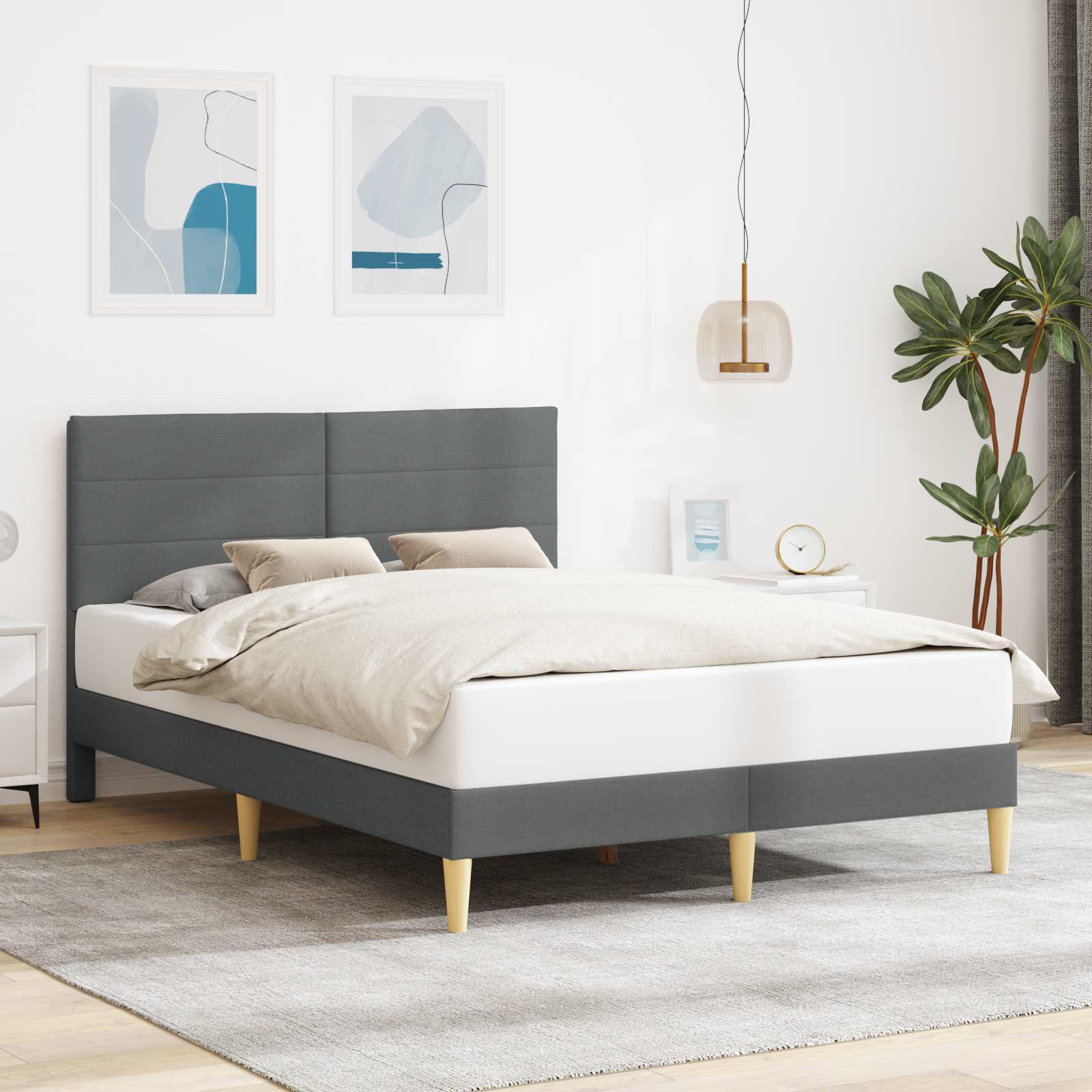 Estrutura de cama com cabeceira Azul 100 x 200 cm Tecido