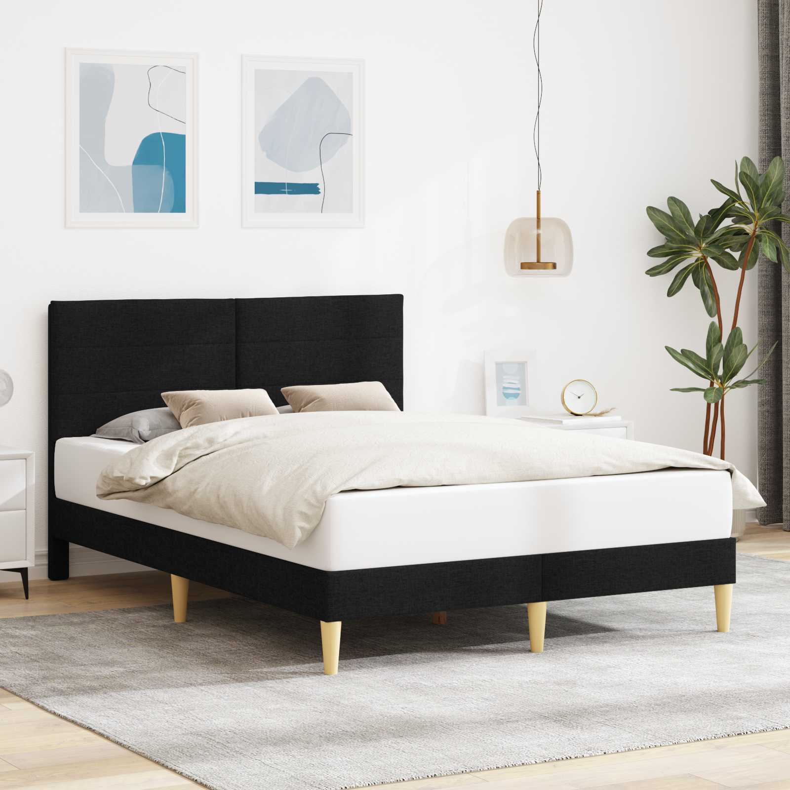 Estrutura de cama com cabeceira Azul 100 x 200 cm Tecido
