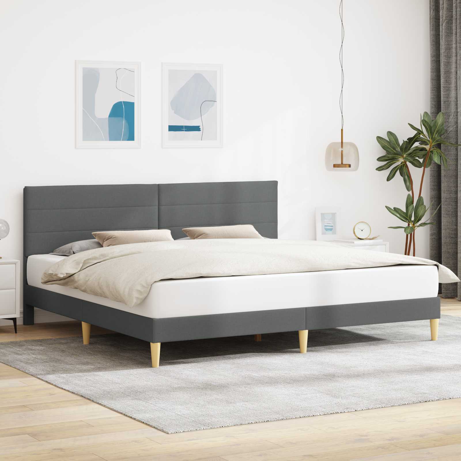 Estrutura de cama com cabeceira Azul 100 x 200 cm Tecido