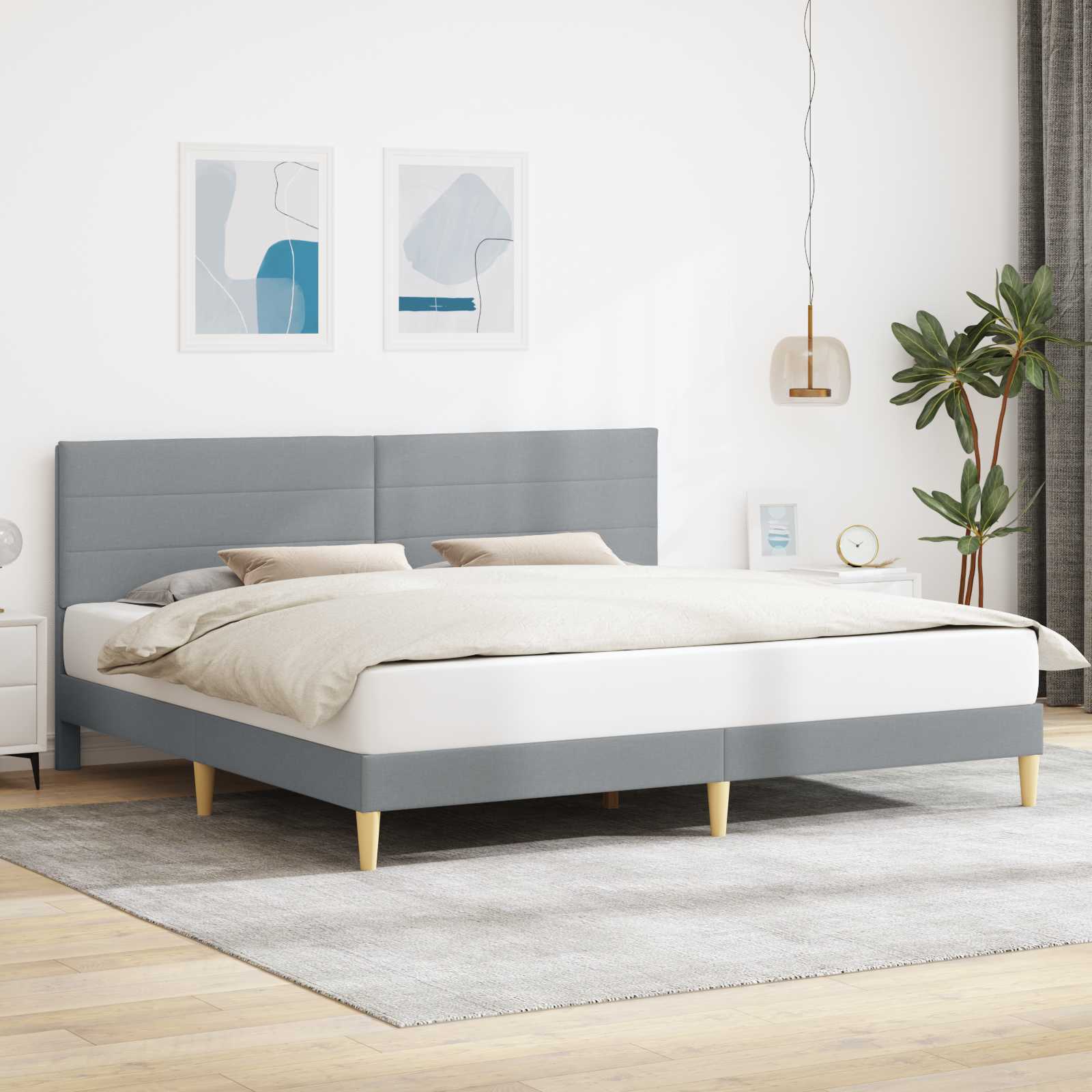 Estrutura de cama com cabeceira Azul 100 x 200 cm Tecido