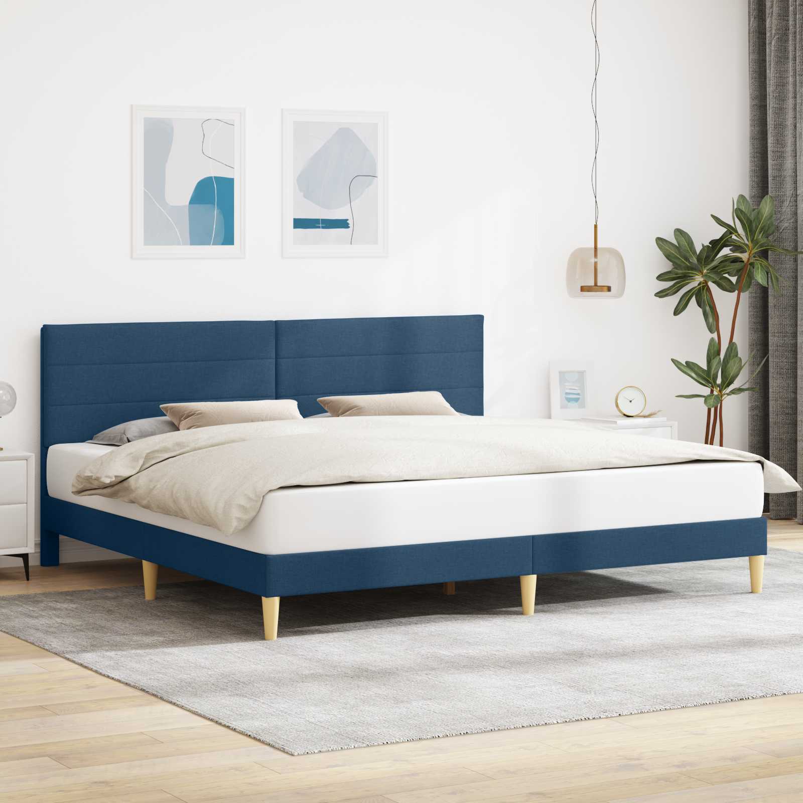 Estrutura de cama com cabeceira Azul 100 x 200 cm Tecido