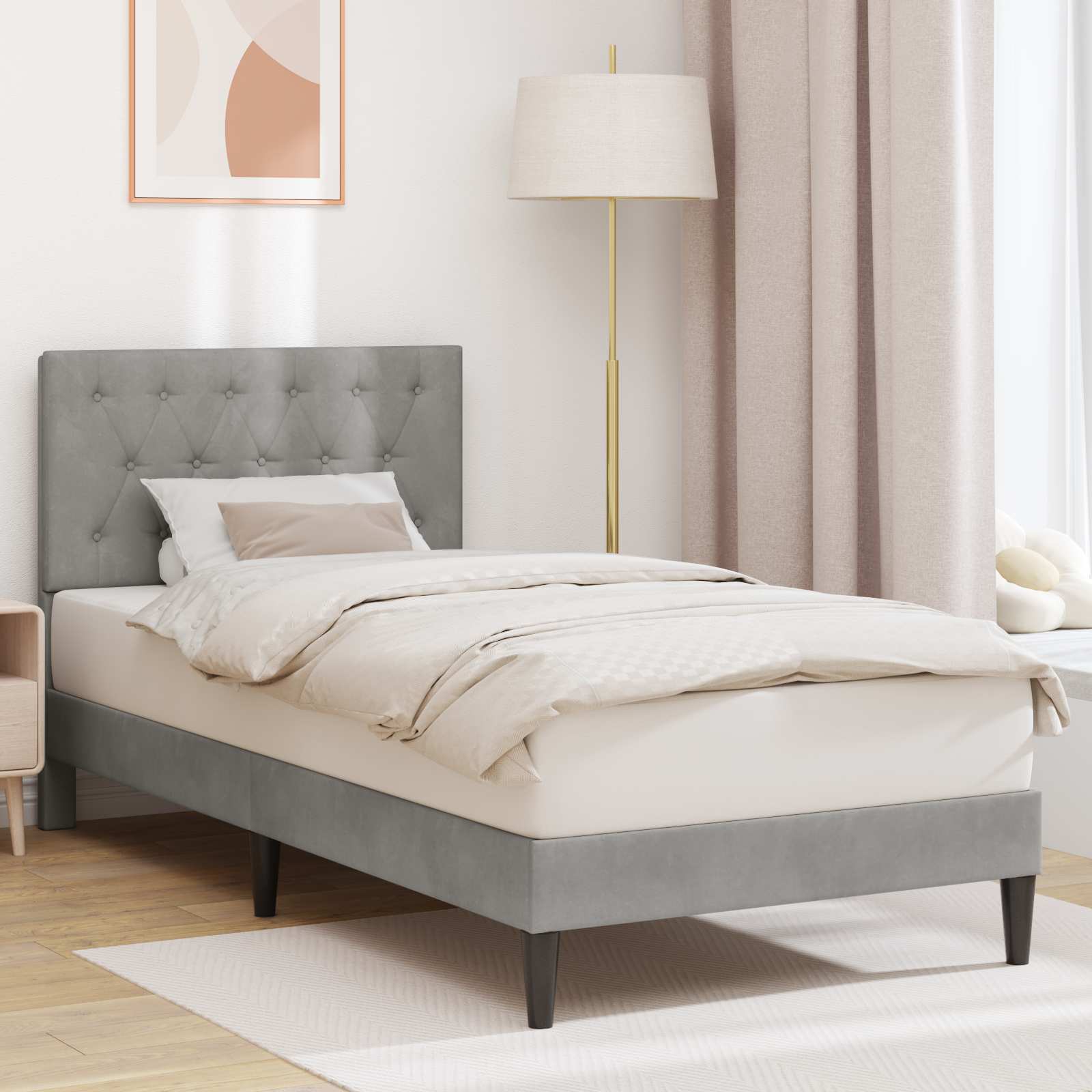 Estrutura de Cama com Cabeceira Azul 100 x 200 cm Veludo