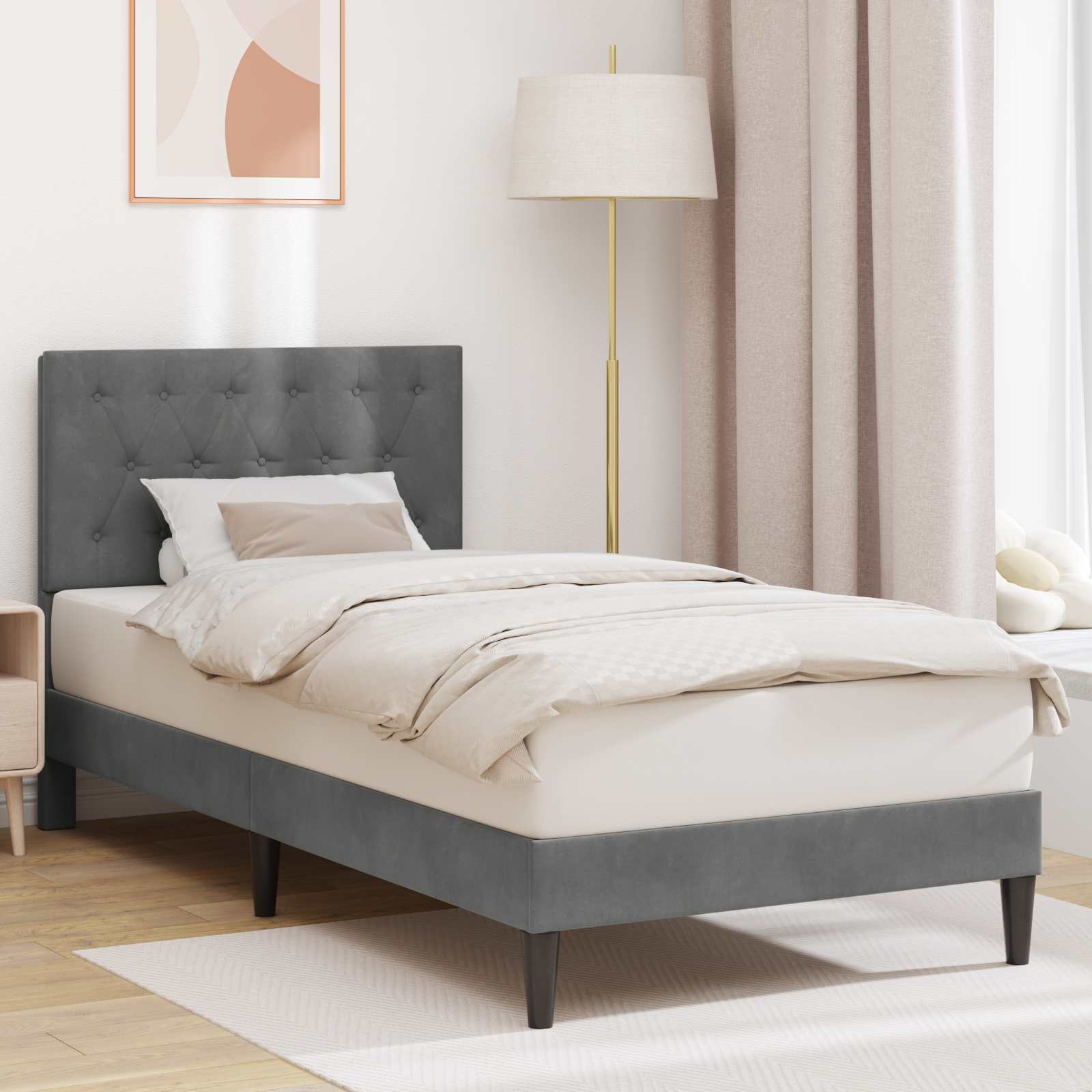 Estrutura de Cama com Cabeceira Azul 100 x 200 cm Veludo
