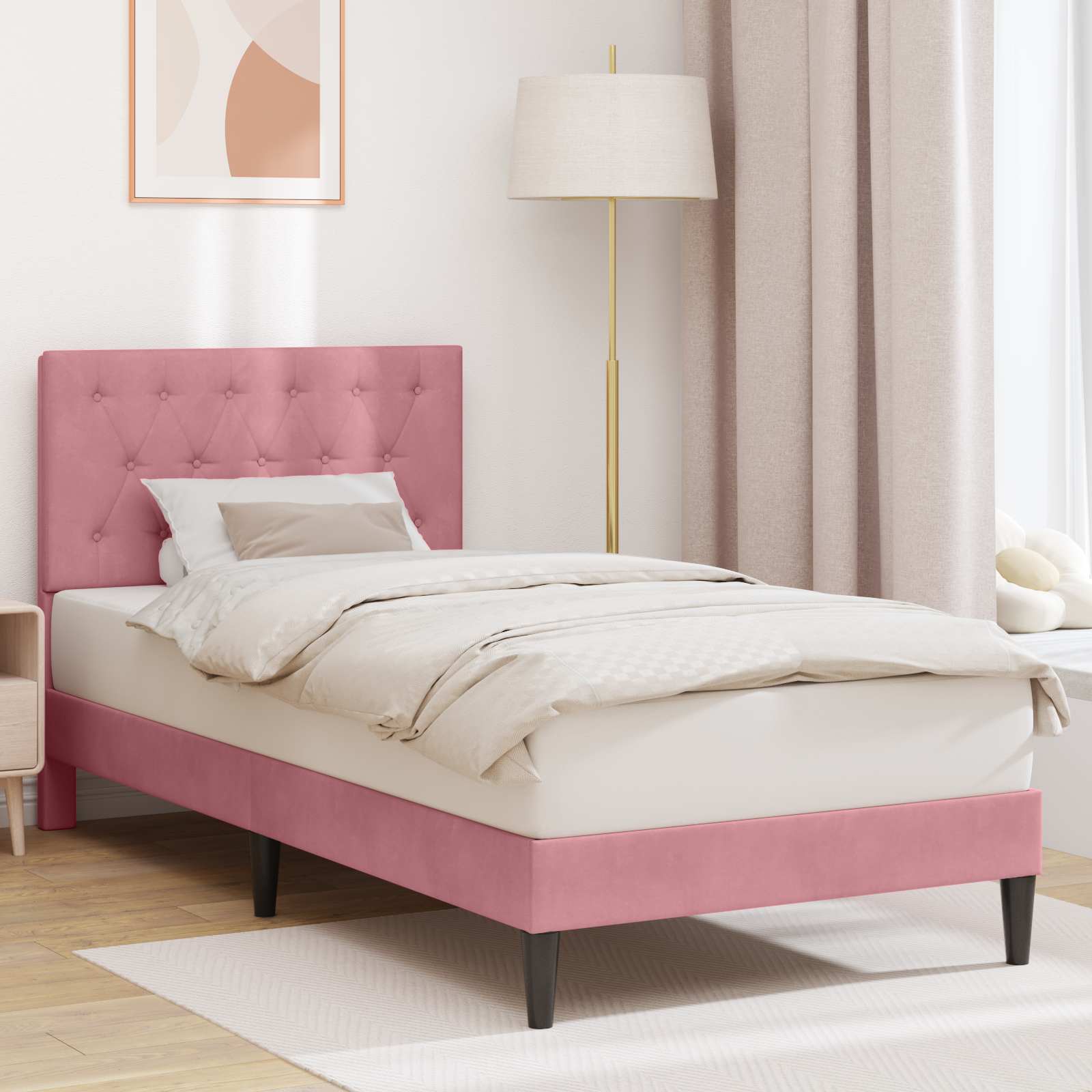 Estrutura de Cama com Cabeceira Azul 100 x 200 cm Veludo