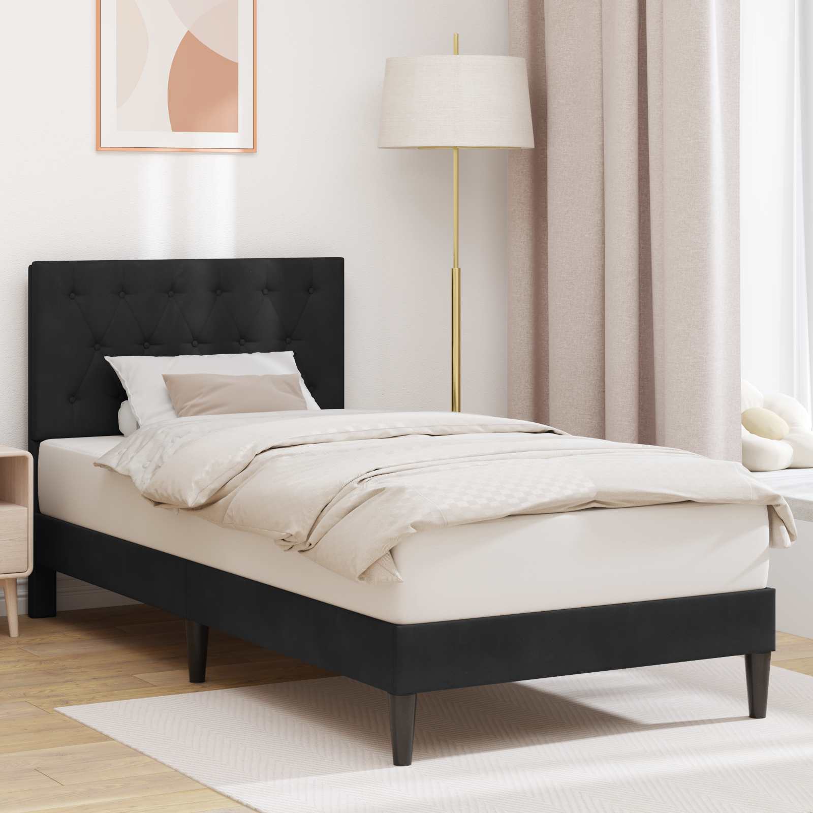 Estrutura de Cama com Cabeceira Azul 100 x 200 cm Veludo