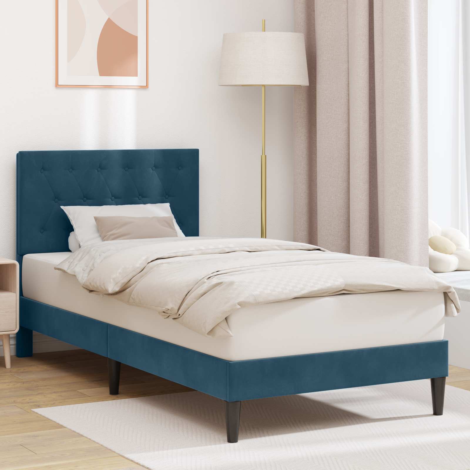 Estrutura de Cama com Cabeceira Azul 100 x 200 cm Veludo