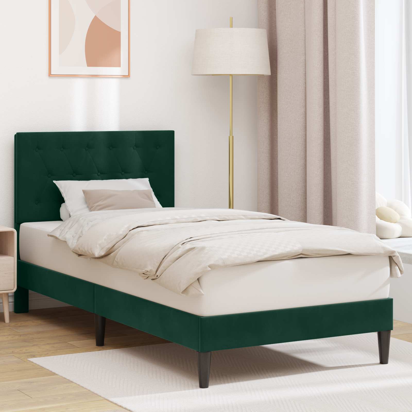 Estrutura de Cama com Cabeceira Azul 100 x 200 cm Veludo