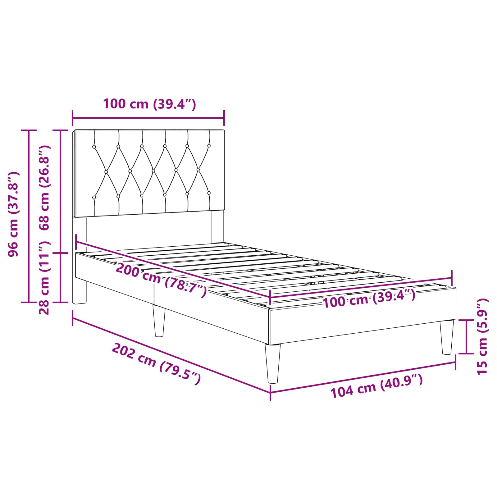 Estructura de cama con cabecera Azul 100 x 200 cm Terciopelo