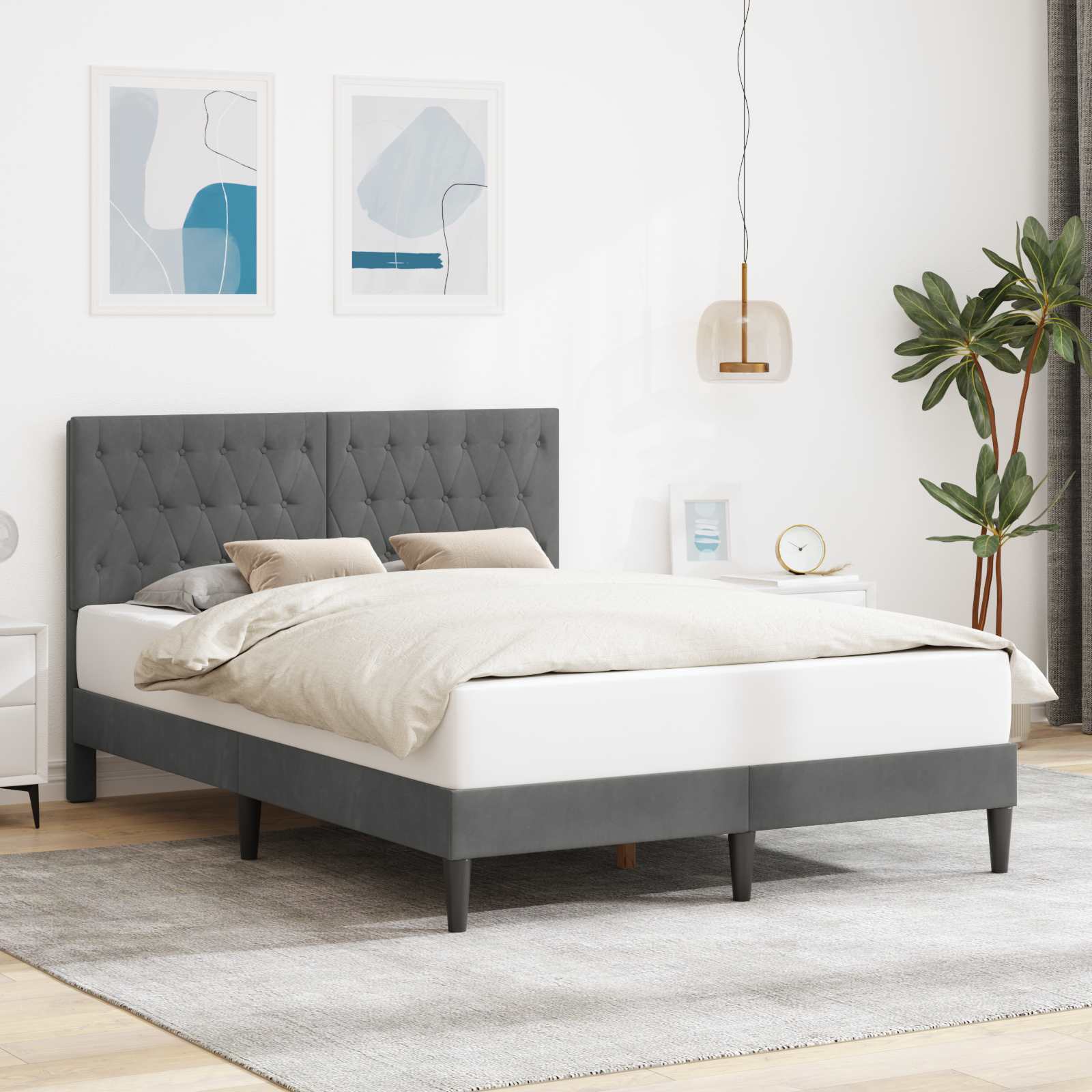 Estrutura de Cama com Cabeceira Azul 100 x 200 cm Veludo