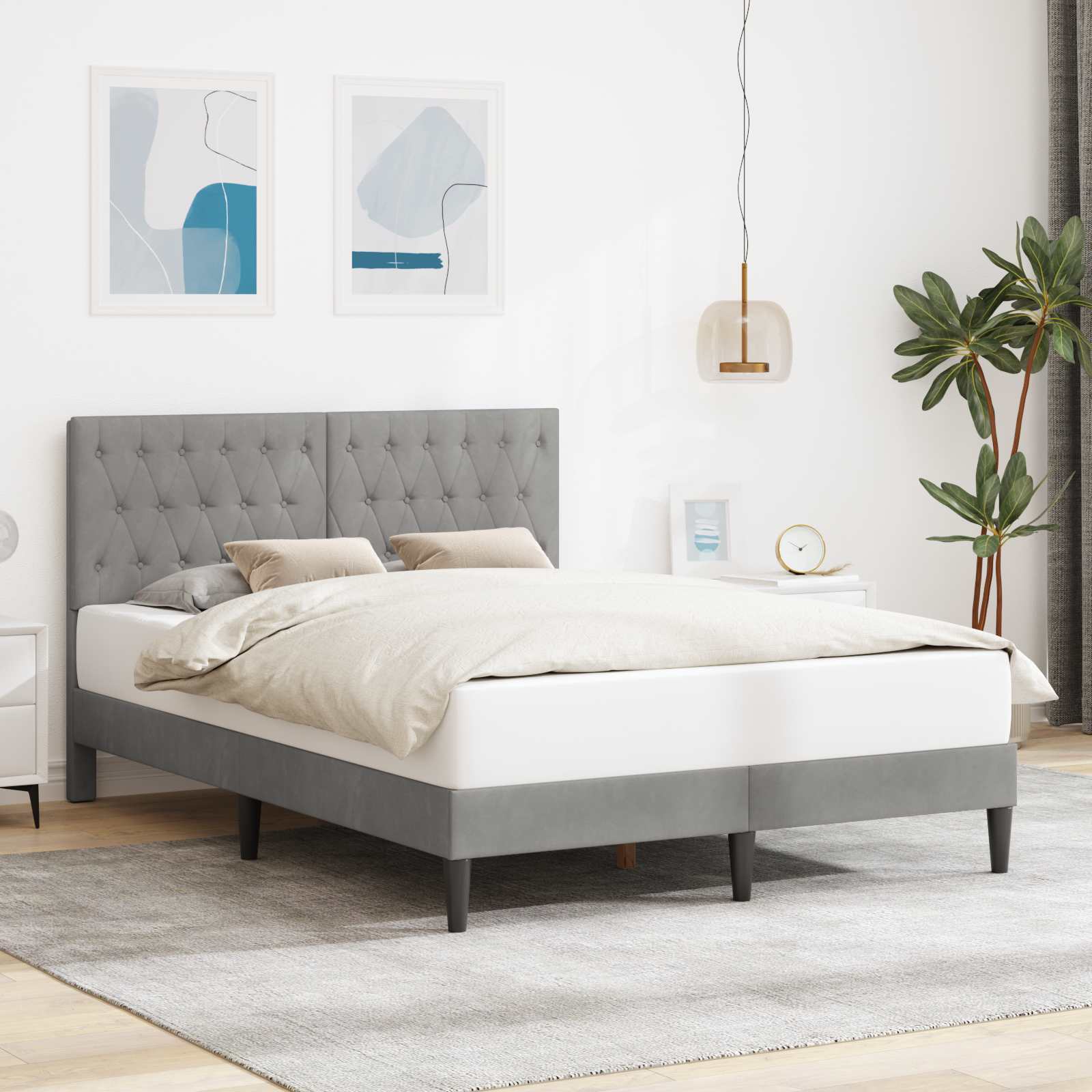 Estrutura de Cama com Cabeceira Azul 100 x 200 cm Veludo