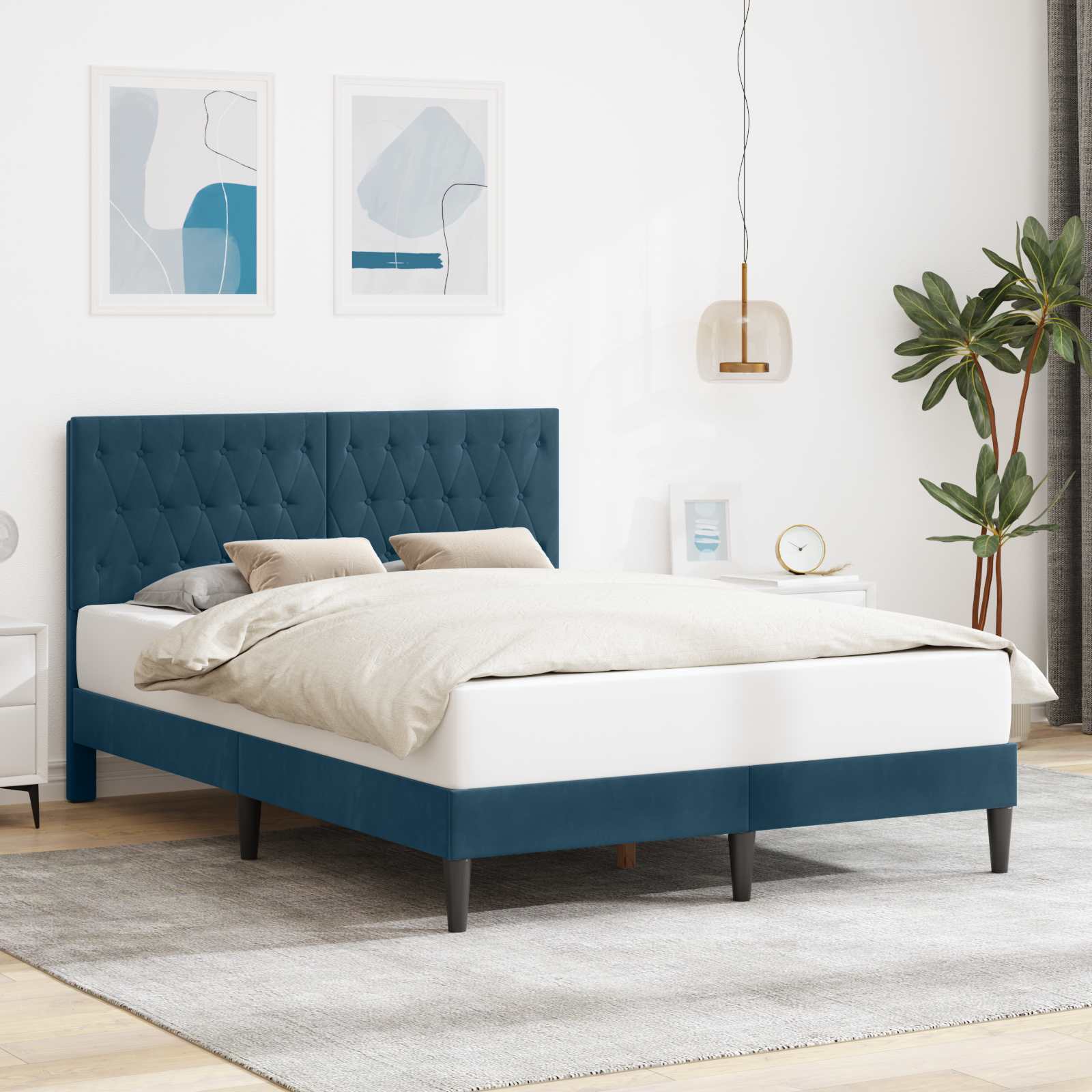 Estrutura de Cama com Cabeceira Azul 100 x 200 cm Veludo